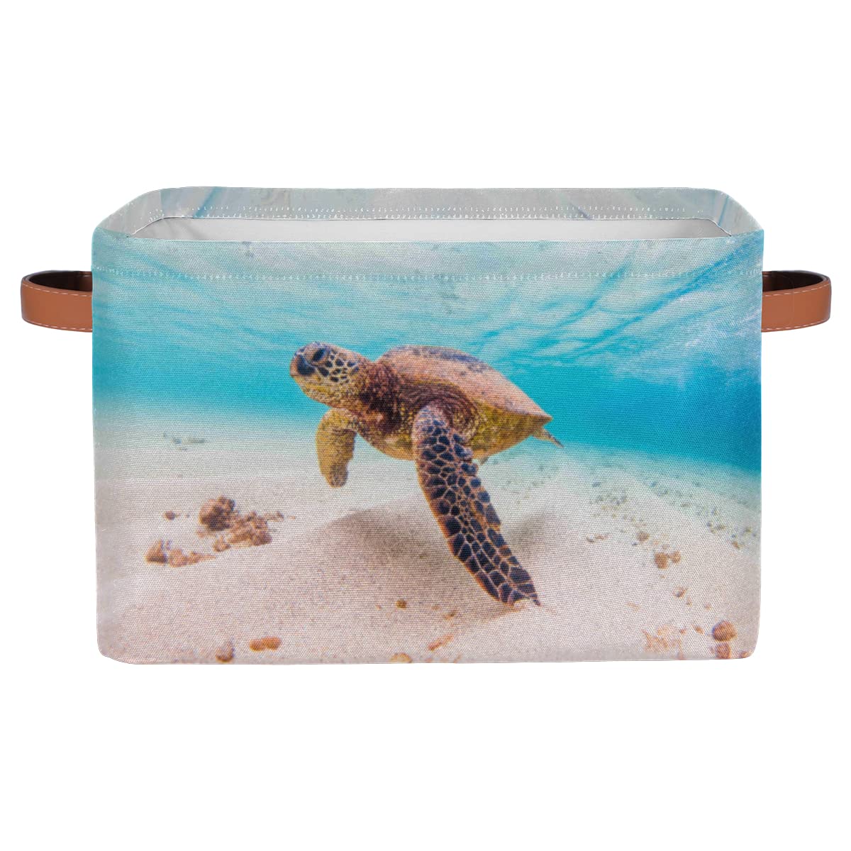 Foldable Fabric Storage Basket with Handles - Tropical Beach Sea Turtle Design, Rectangle Laundry Basket & Organizer for Toys, Clothes, Closet & Shelf (1-Piece) - Perfect for Beach Themed Rooms, Kids' Playroom & Home Organization