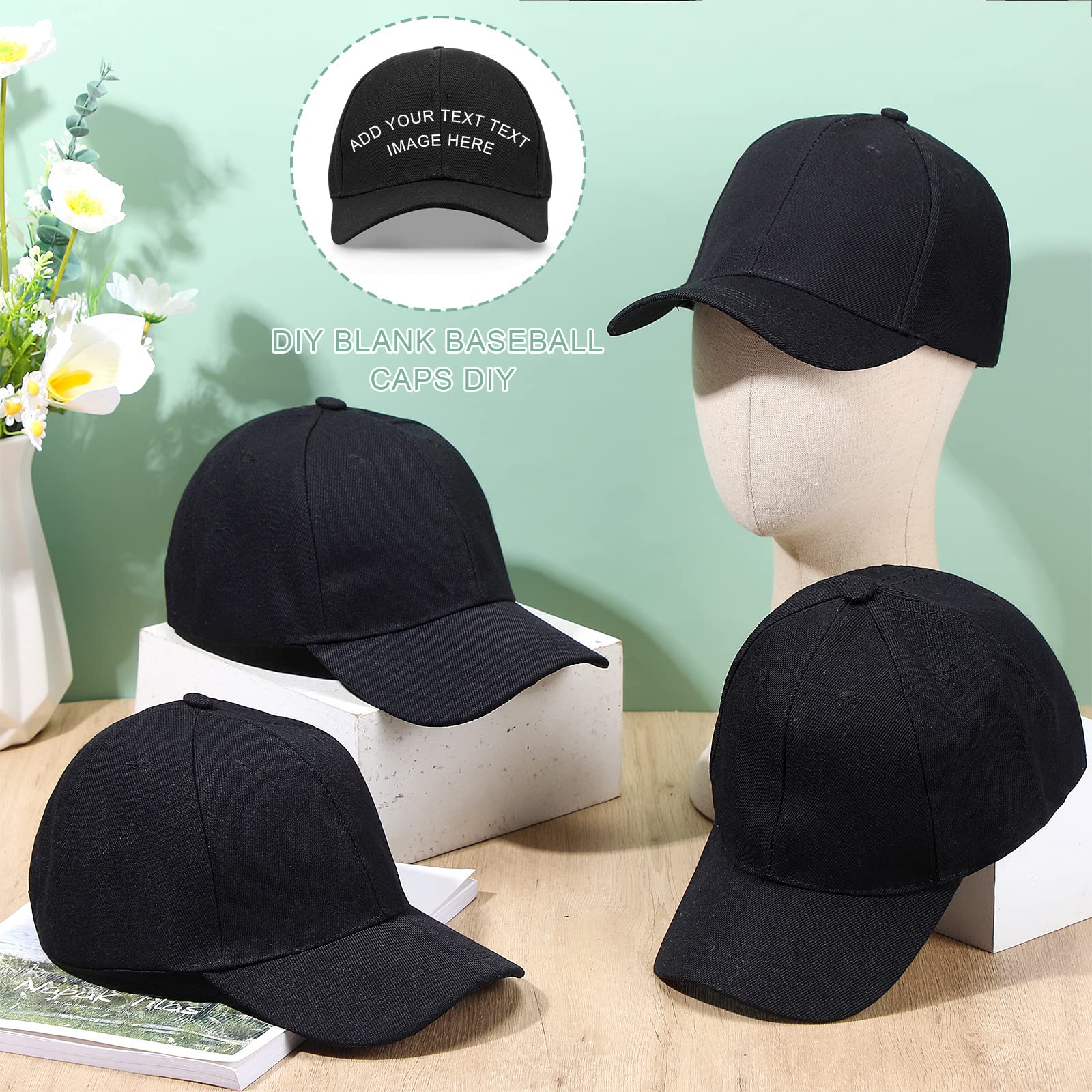 72 Pcs Bulk Plain Baseball Caps - Adjustable Back Strap Unisex Solid Color Dad Hats for Men & Women - Golf, Sports, Casual Wear (Black) - Perfect for Team Events, Promotions & Everyday Fashion