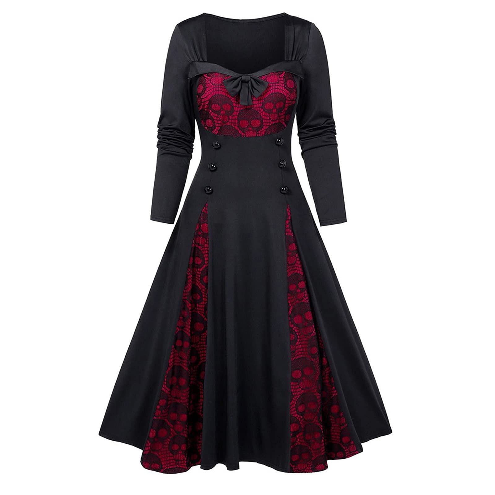 2022 Gothic Vintage Long Sleeve Swing Dress for Women Plus Size - Elegant Halloween Cocktail Party Dress for Gothic Lovers & Vintage Fashion Enthusiasts