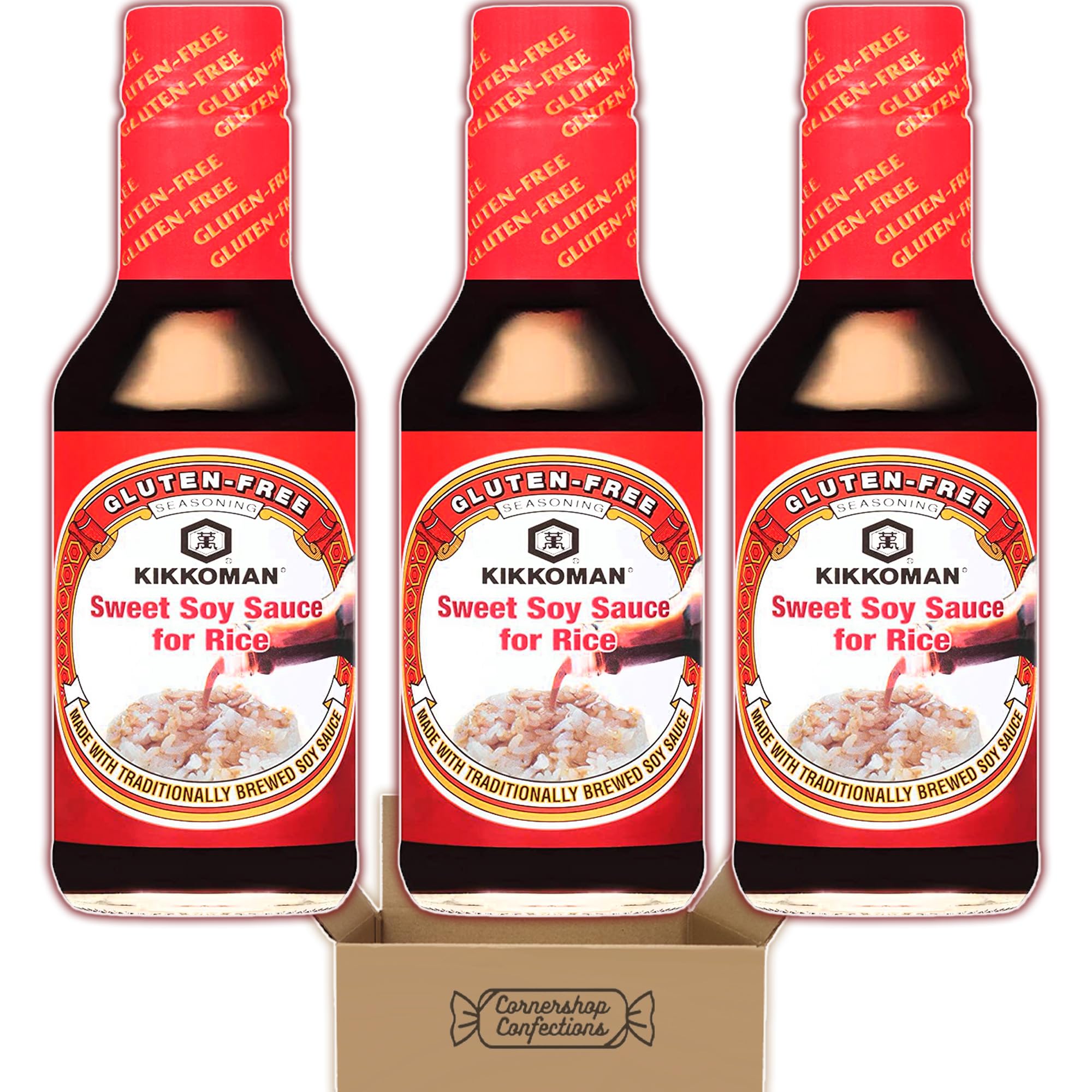 Kikkoman Gluten-Free Sweet Soy Sauce - 3 Bottle Bundle Pack - Traditionally Brewed Soy Sauce for Rice, Stir-Fry, Marinades & Seafood - Perfect for Asian Cooking, Sushi Dipping & BBQ Glazing - Packaged in Protective Gift Box