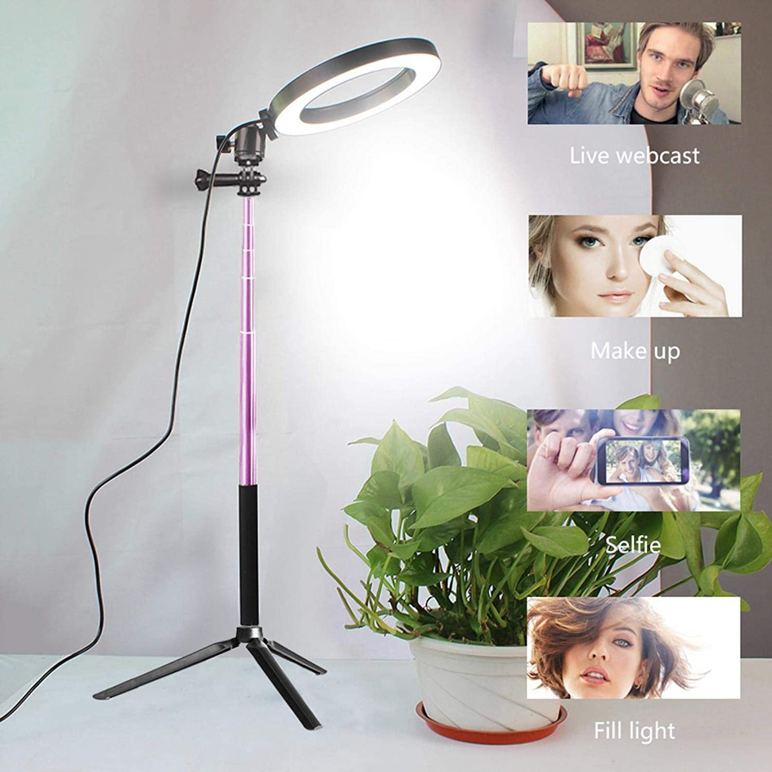 Professional Photography Ring Light Kit - Adjustable Height, 3 Color Temperatures & 10 Brightness Levels for YouTube Videos, TikTok Live Streaming, Makeup Tutorials and Home Studio Lighting