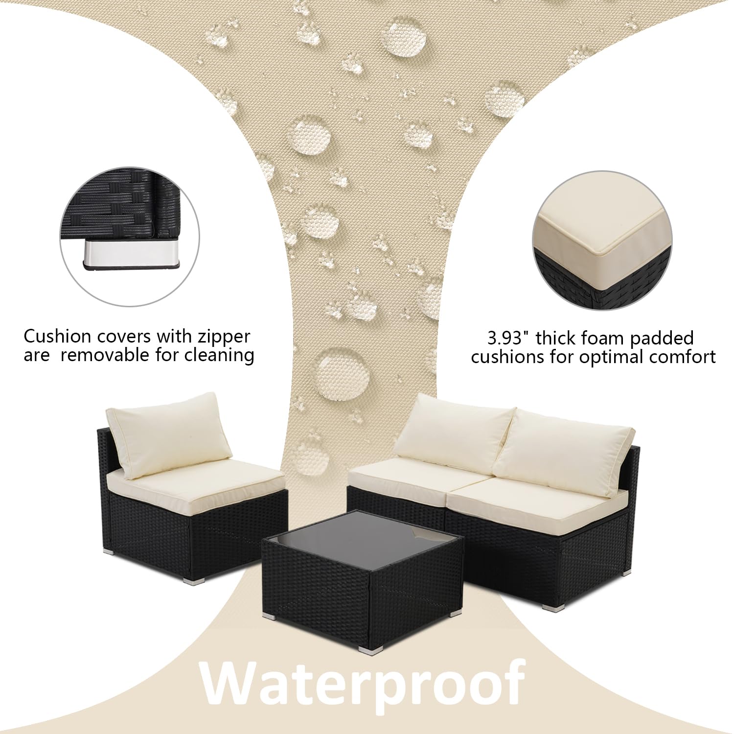 4-Piece All-Weather Outdoor Patio Furniture Set - PE Rattan Wicker Sofa Sectional with Coffee Table & Cushions - Perfect for Garden, Backyard, Poolside & Terrace Relaxation