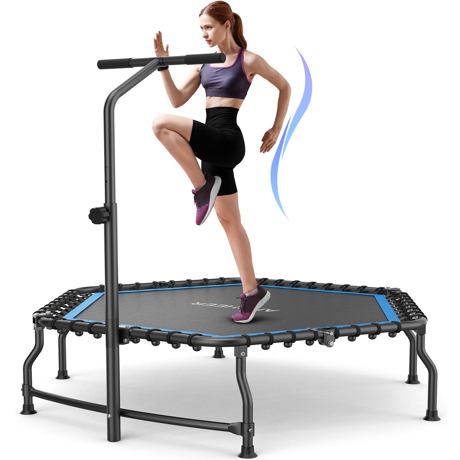 ANCHEER 50 Inch Foldable Rebounder Trampoline with Safety Bar - 450/550lbs Weight Capacity Exercise Trampoline for Adults - Perfect for Indoor Fitness & Outdoor Garden Workouts - Home Gym Equipment for Cardio & Weight Loss