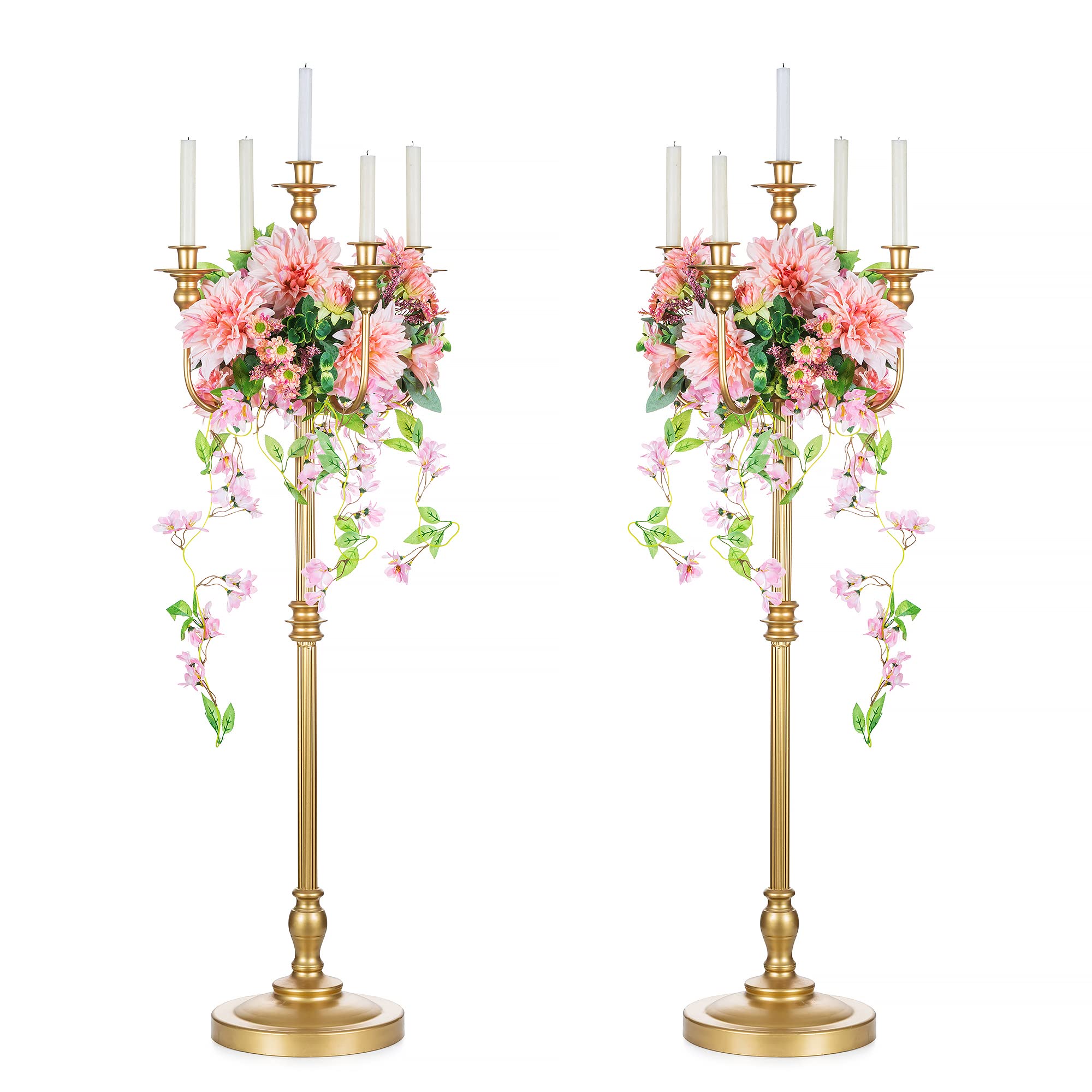 Antique Gold Floor Candelabra - Tall Taper Candle Holder & Floral Centerpiece Stand for Weddings, Parties, Home Decor | Elegant Living Room & Event Decoration