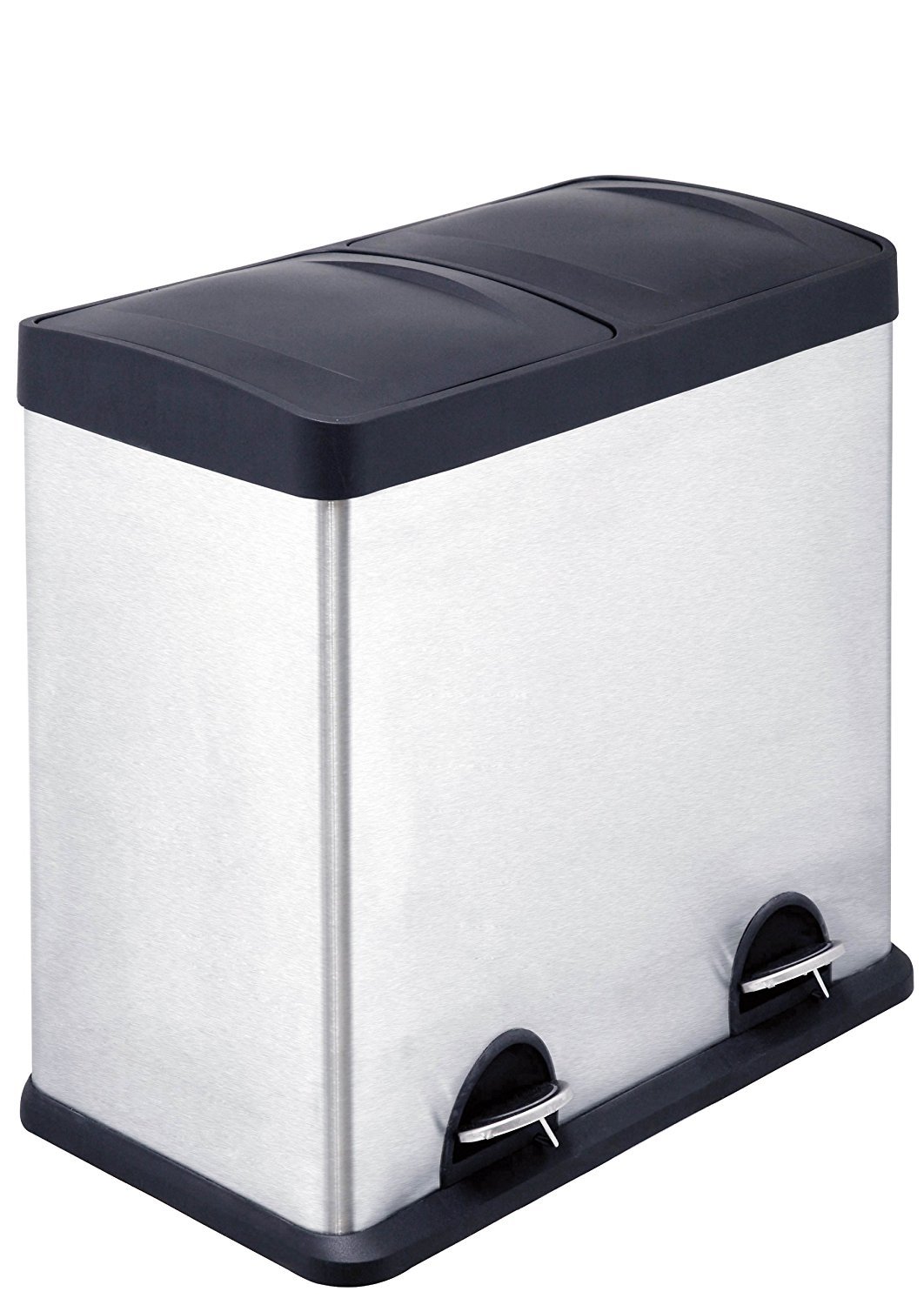 Premium Stainless Steel 3-Compartment Kitchen Recycling Pedal Bin - 48L/12.7 Gallon, Silver | Eco-Friendly Waste Separation for Home, Office & Restaurant Use
