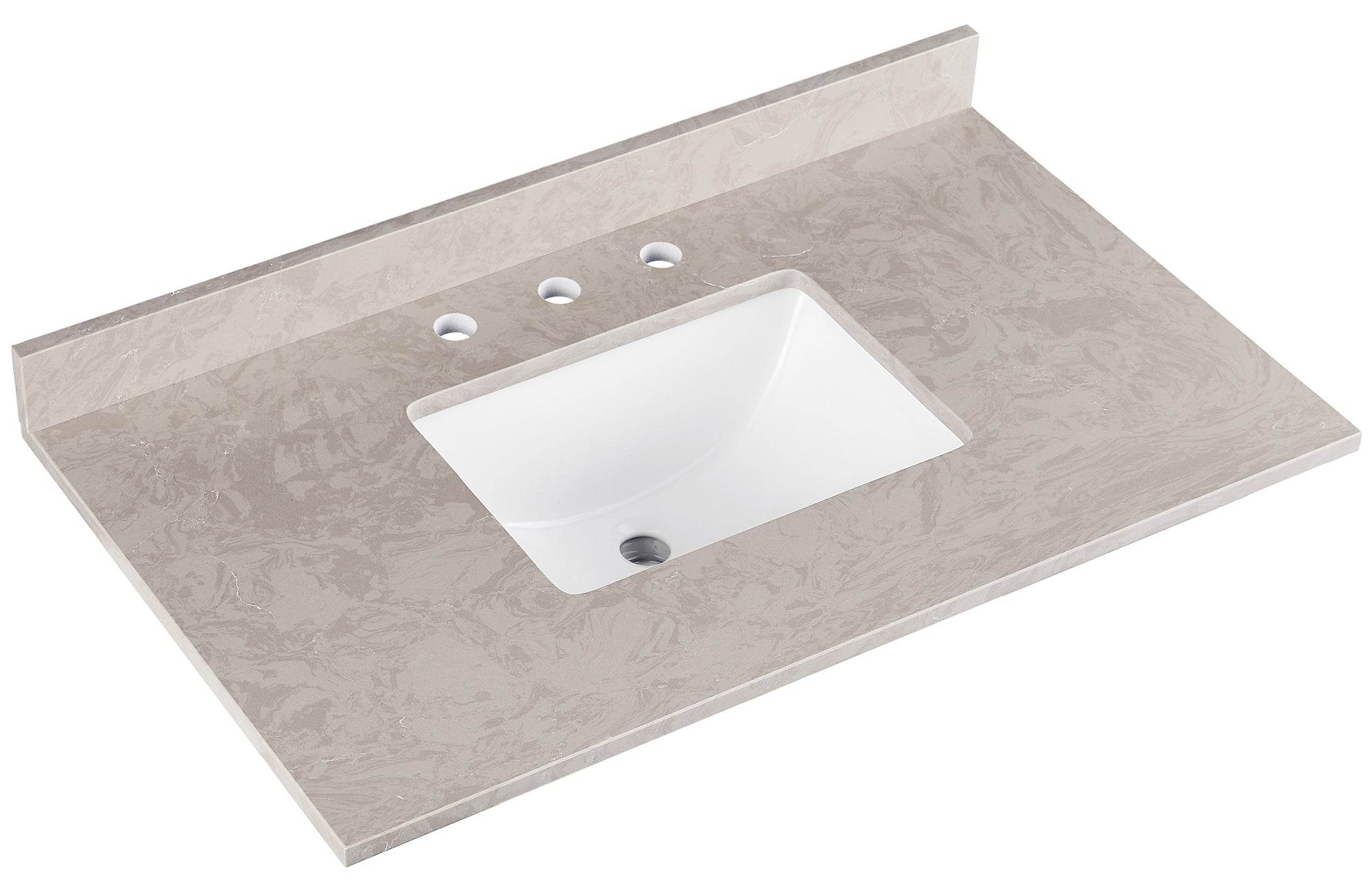 Amalfi 37W x 22D White Engineered Marble Bathroom Vanity Top with Rectangular Undermount Sink - Perfect for Modern Bathroom Renovations and Home Upgrades