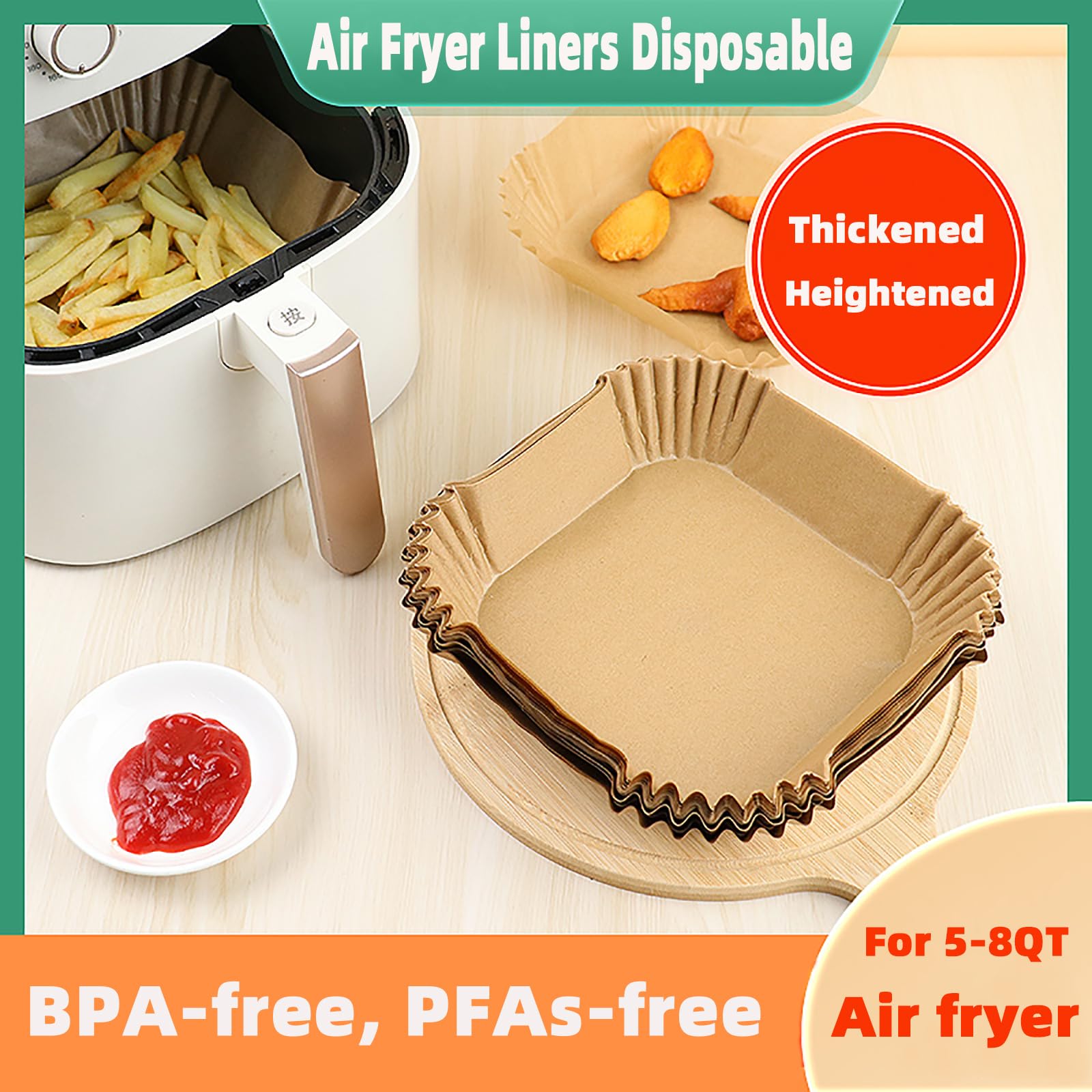 Victoyaw 200PCS 9 Inch Square Disposable Air Fryer Liners - Non-Stick Parchment Paper for 5-8QT Air Fryers | Perfect for Healthy Cooking, Quick Cleanup & Hassle-Free Air Frying