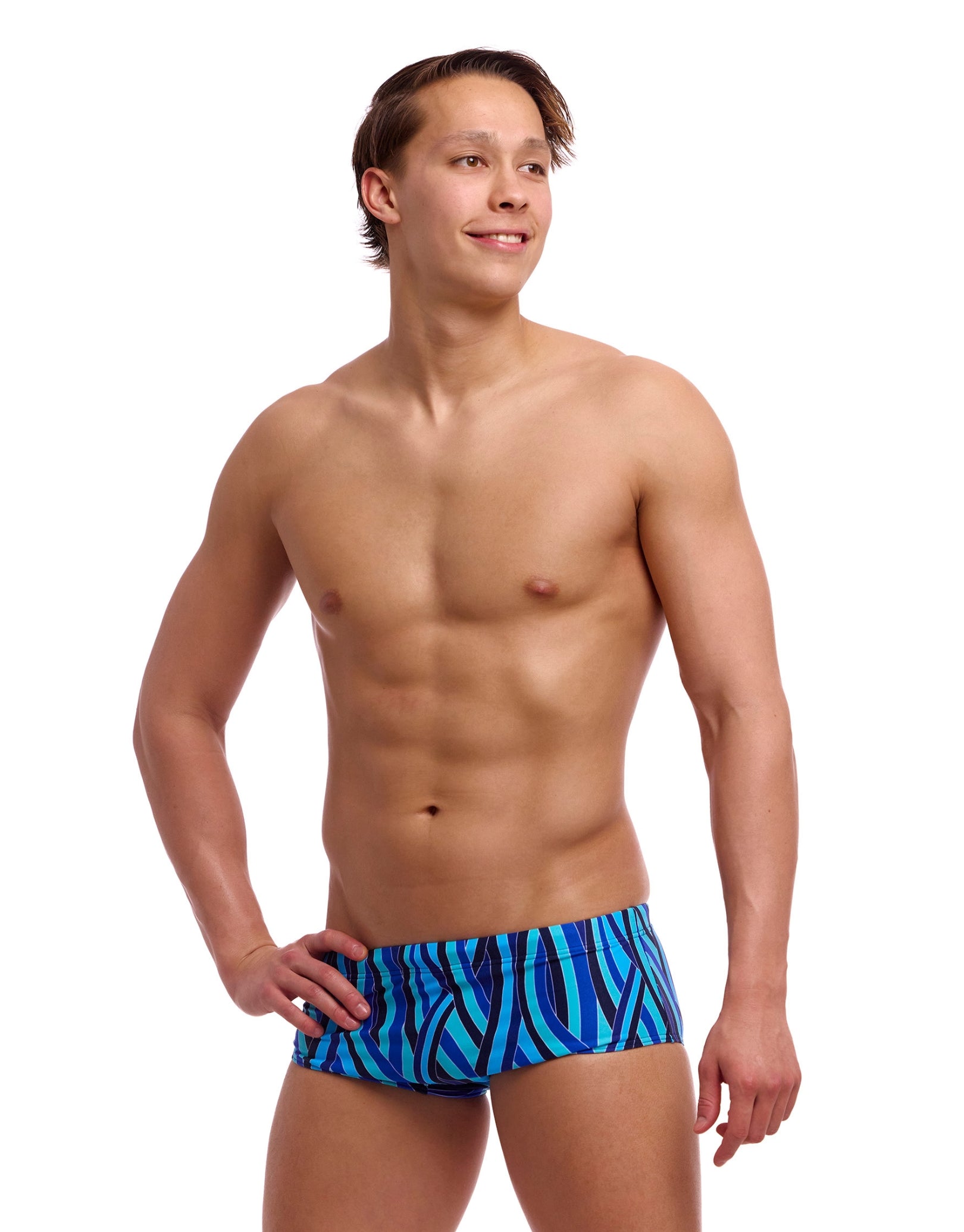Snork City Sidewinder Swim Trunks for Men - Quick Dry Beach Shorts with Mesh Liner - Blue Ocean Pattern - Perfect for Swimming, Snorkeling & Summer Vacations