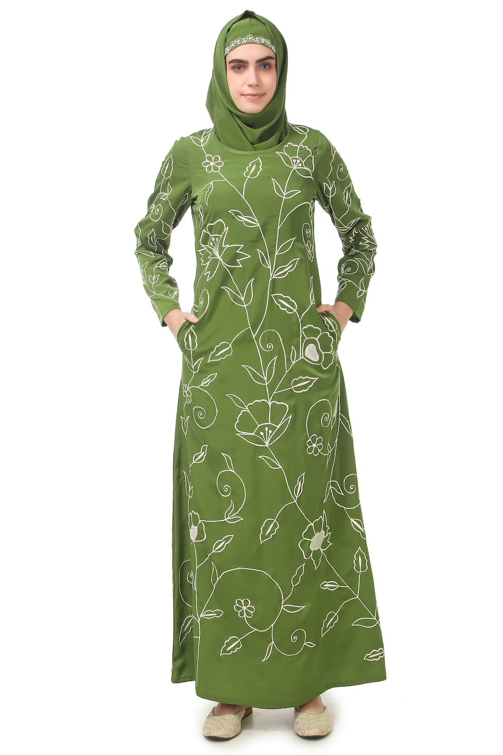 Elegant All Over Floral Embroidered A-Line Abaya Dress for Women - Perfect for Eid, Ramadan & Special Occasions