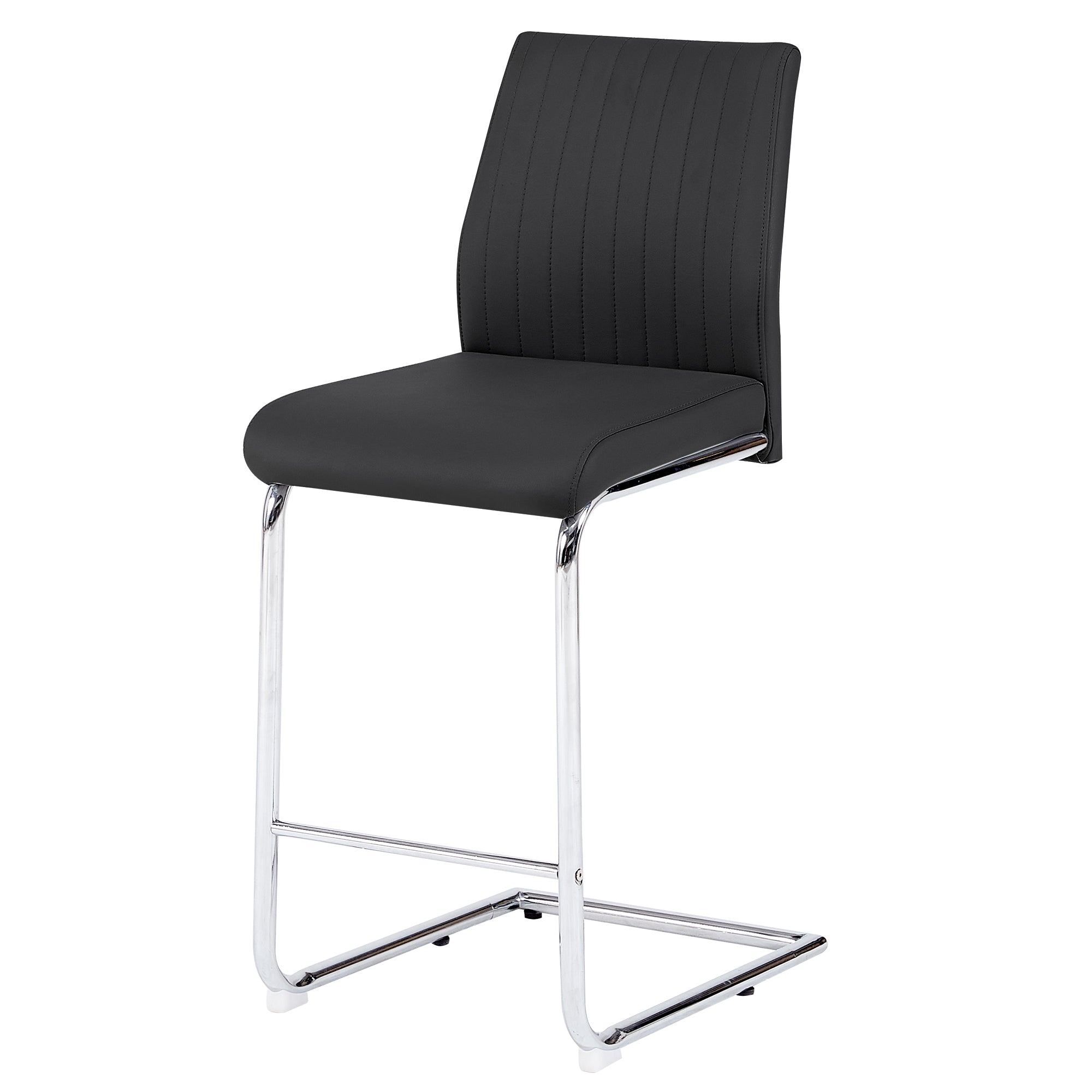 Modern Black PU Leather Bar Stools Set of 2 - Chrome Metal Frame Counter Height Chairs for Kitchen Island, Dining Room & Home Bar Decor