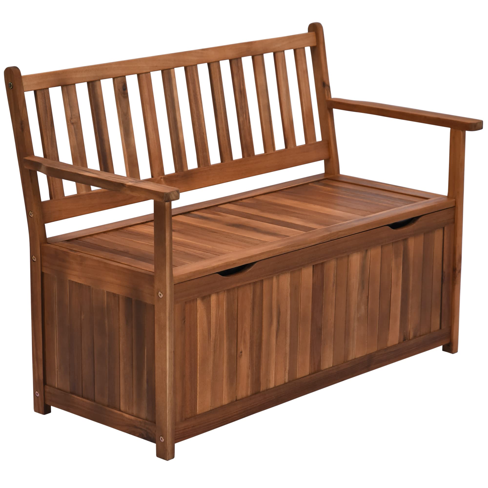 Outsunny 41 Gallon Outdoor Storage Bench with Waterproof PE Lining - Teak Wooden Deck Box for Patio, Garden, Balcony & Yard - Perfect for Storing Garden Tools, Cushions & Outdoor Accessories (2-Seat Design)
