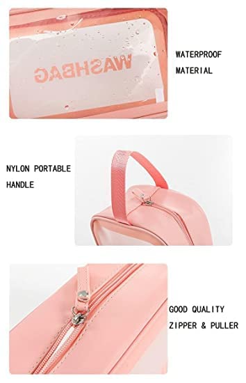 Waterproof Travel Toiletries Bag for Women - Pink PVC Cosmetic Makeup Organizer Case, Portable Wash Bag for Business Trips & Bathroom Essentials (Medium Size) | Perfect for Air Travel, Gym, Camping & Daily Use