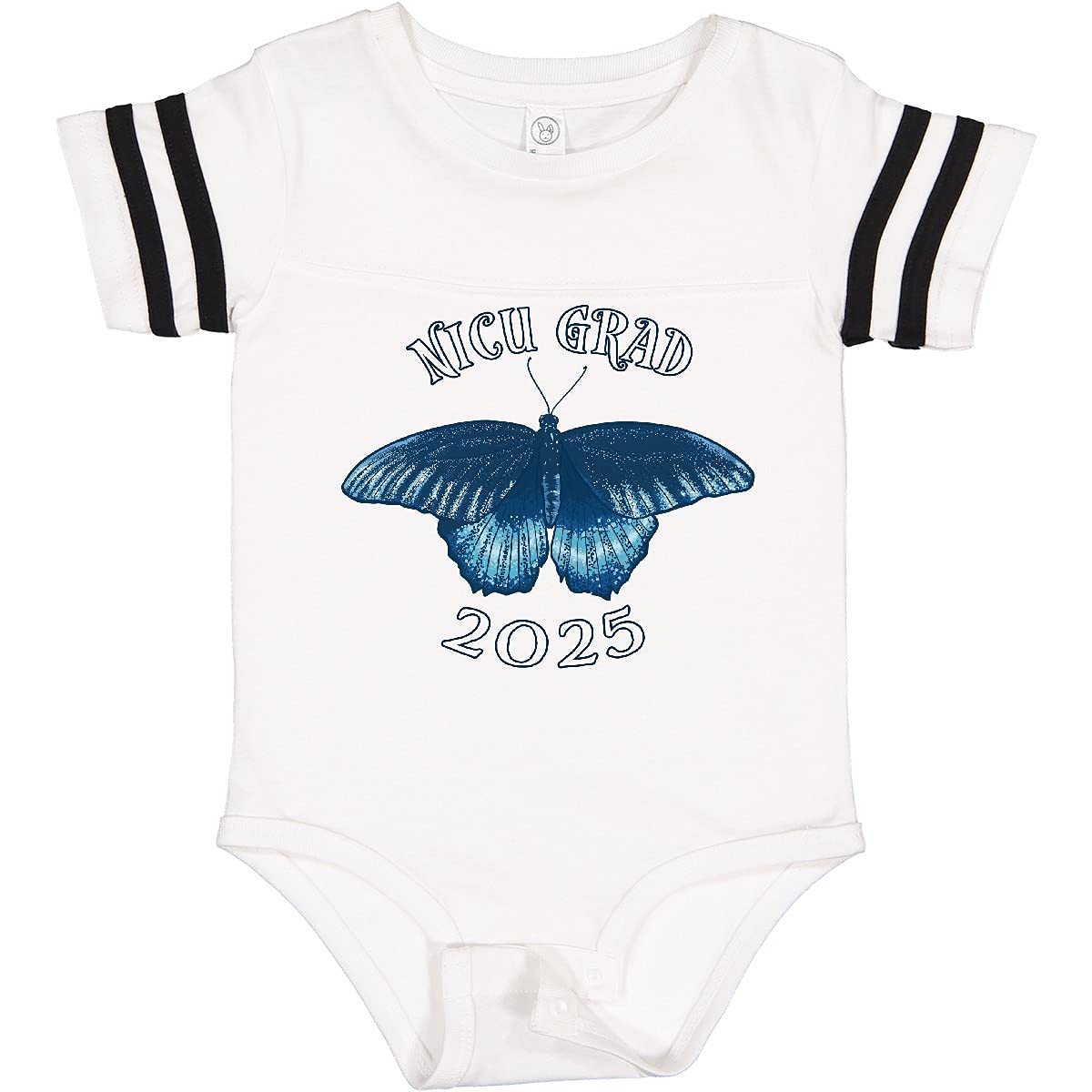 Inktastic NICU Grad 2025 Blue Butterfly Baby Bodysuit - Soft Cotton Infant Onesie for Preemie Graduates, Newborn Photoshoots & Special Milestone Celebrations