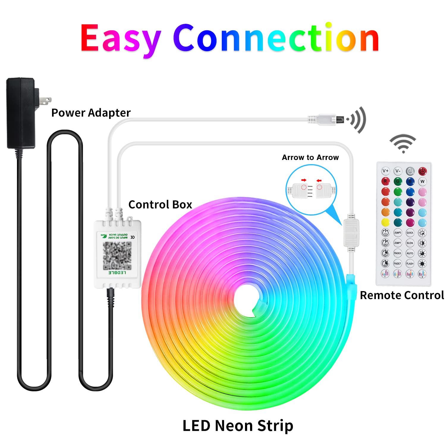 16.4ft RGB LED Neon Rope Lights with Remote & APP Control - IP65 Waterproof, Flexible 24V Music Sync Neon Strip Lights for Bedroom, Party, Bar, Outdoor Decor - Perfect for Wall Accents, Wedding Backdrops & Holiday Lighting