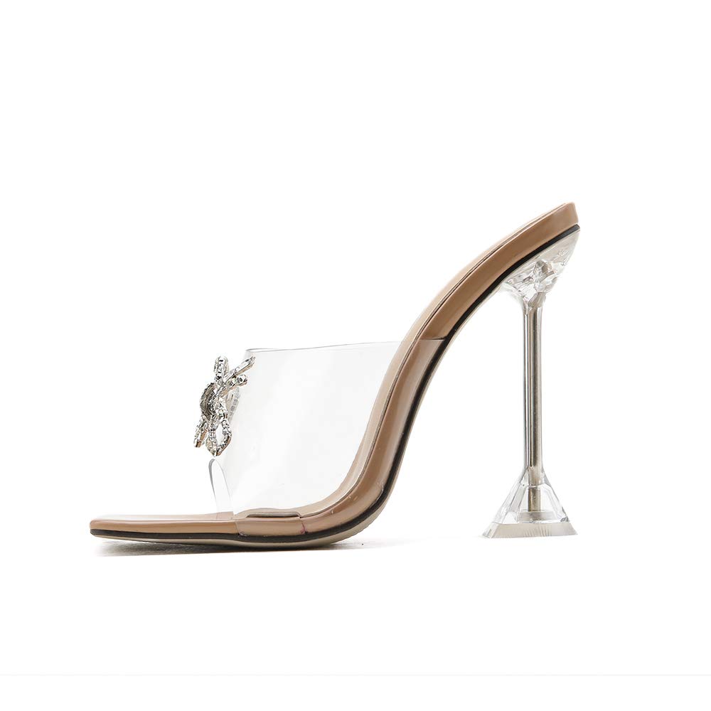 Women's Transparent PVC Heeled Sandals - Square Toe Flip Flops & Slides for Outdoor Summer Wear - Comfortable Ladies Mules for Beach, Poolside, and Casual Outings