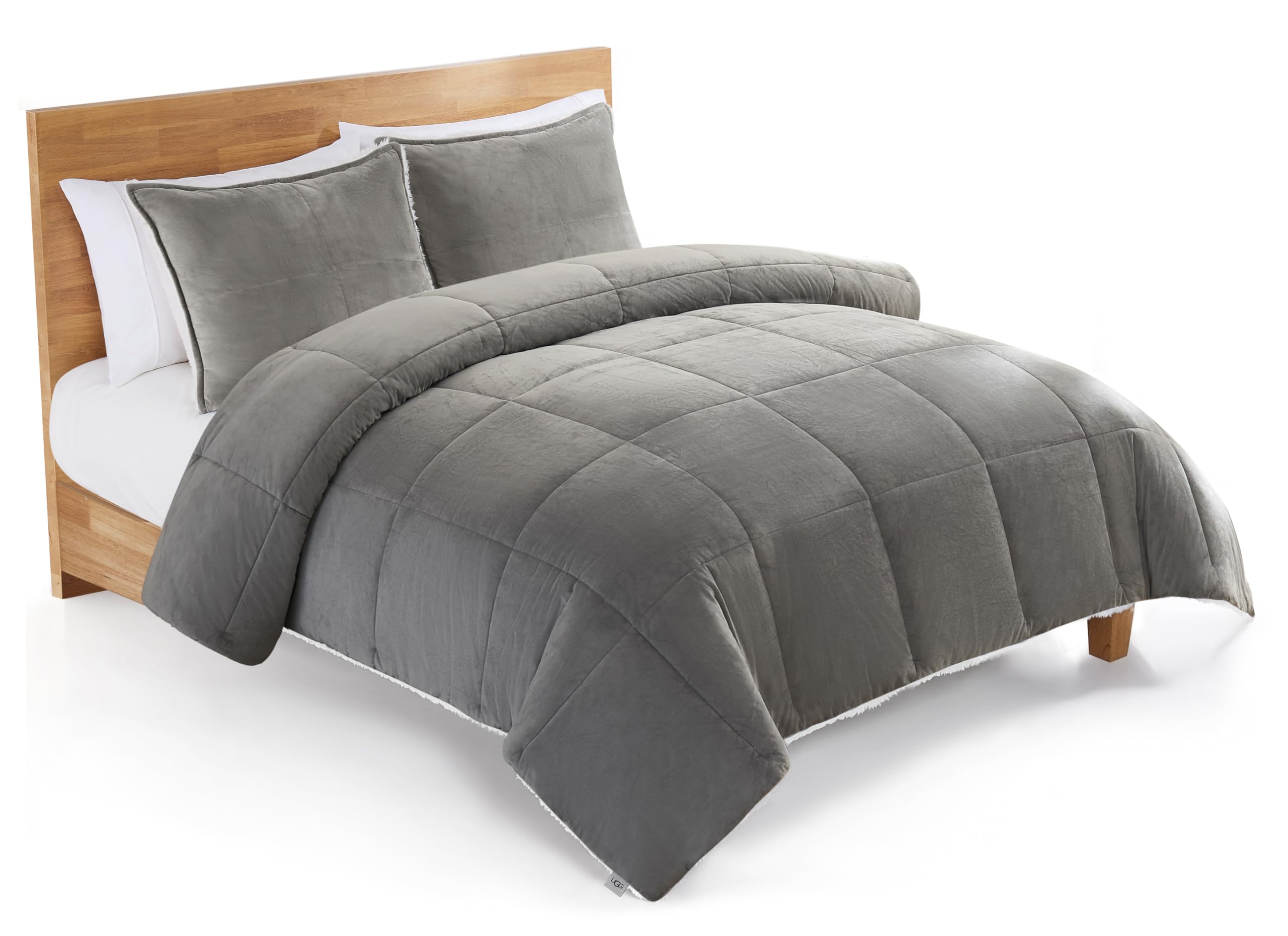 UGG Blissful Reversible Full/Queen Comforter Set - Plush Fluffy Down Alternative Bedding with 2 Pillow Shams | Hypoallergenic, Breathable & Warm | White & Seal Gray | Perfect for Cozy Winter Nights & Bedroom Decor