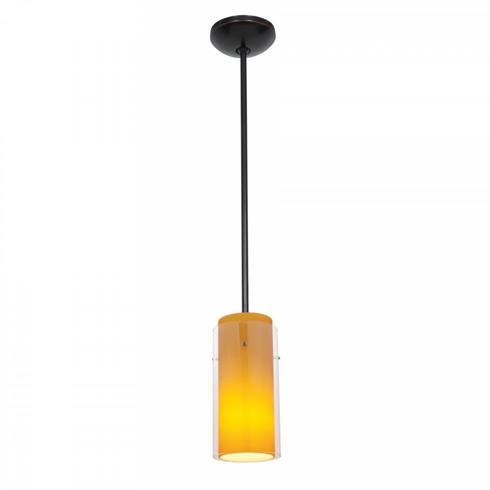 Access Lighting 28033-2R-ORB/CLAM Ami G'nG Single Light Pendant Fixture - Oil Rubbed Bronze Finish with Clear/Amber Glass Shade - Modern Dining Room & Kitchen Island Lighting