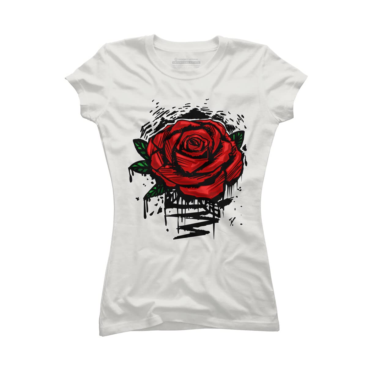 Design By Humans Junior's Rugged Rose by Adamzworld T-Shirt - Stylish Graphic Tee for Women | Perfect for Casual Wear, Street Fashion & Everyday Outfits