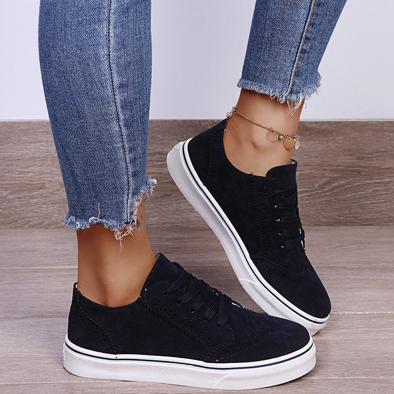 Lace Up Suedette Flat Sneakers for Women - Comfortable Casual Shoes for Walking, Work & Everyday Wear | Stylish Vegan Leather Sneakers for Outfits & Errands