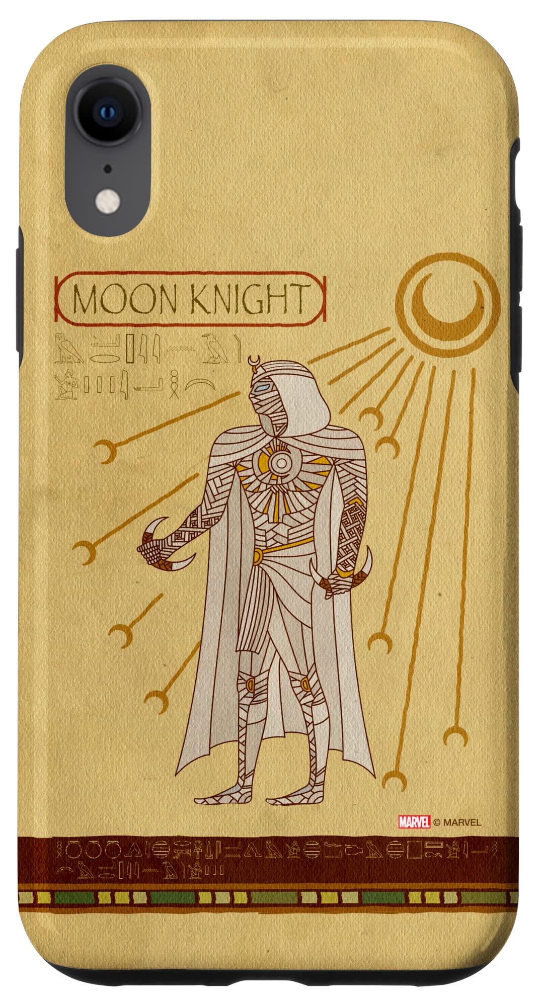 iPhone XR Marvel Moon Knight Egyptian Hieroglyphs Phone Case - Protective Cover for iPhone XR with Unique Marvel Superhero Design - Perfect for Marvel Fans, Cosplay & Everyday Use