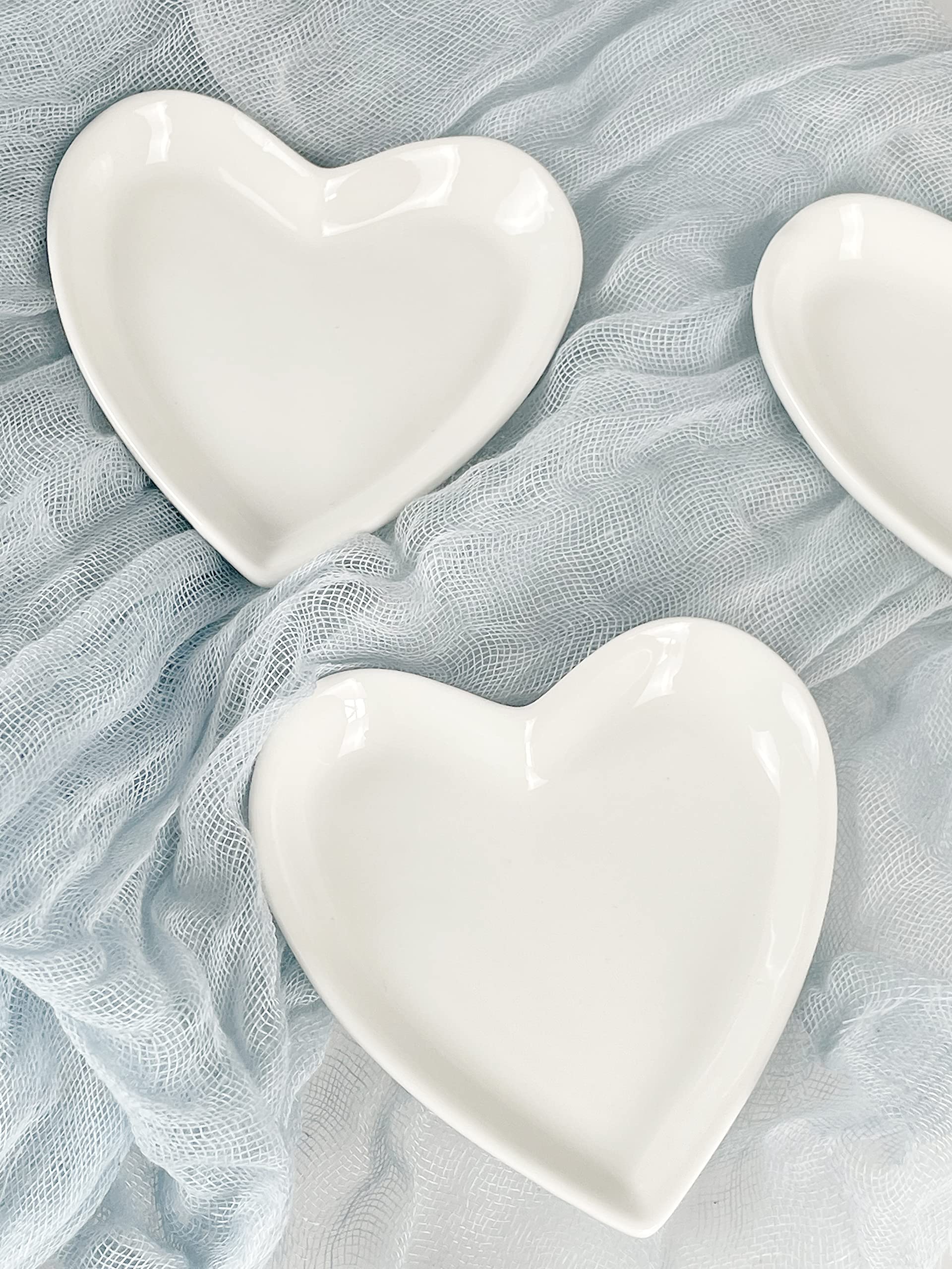 4pcs Ceramic Heart Shaped Jewelry Trays - Elegant Ring Storage & Snack Dishes for Home Organization, Wedding Decor, and Party Serving (White)