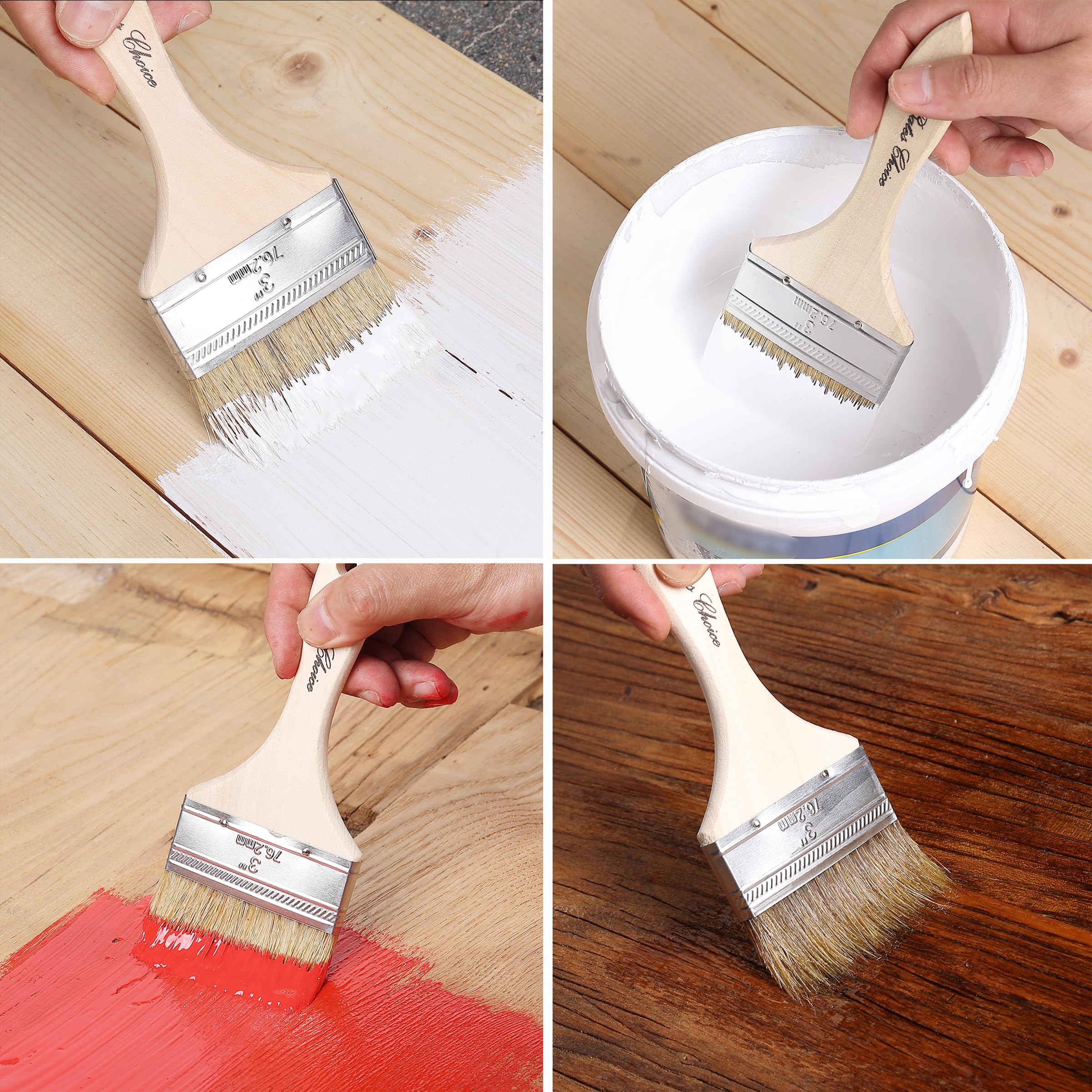 Bates 3 Inch Natural Bristle Chip Paint Brushes - 12 Pack for Wood Staining, Painting & DIY Projects - Durable Paint Brushes for Furniture, Cabinets & Home Renovation