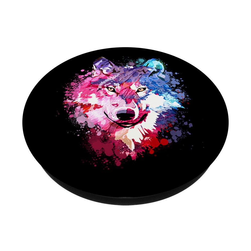 Wolf Splash Art Drawing - Wildlife Lovers Gift PopSockets Phone Grip & Stand for iPhone, Samsung, Tablets - Perfect for Hiking, Travel & Outdoor Adventures