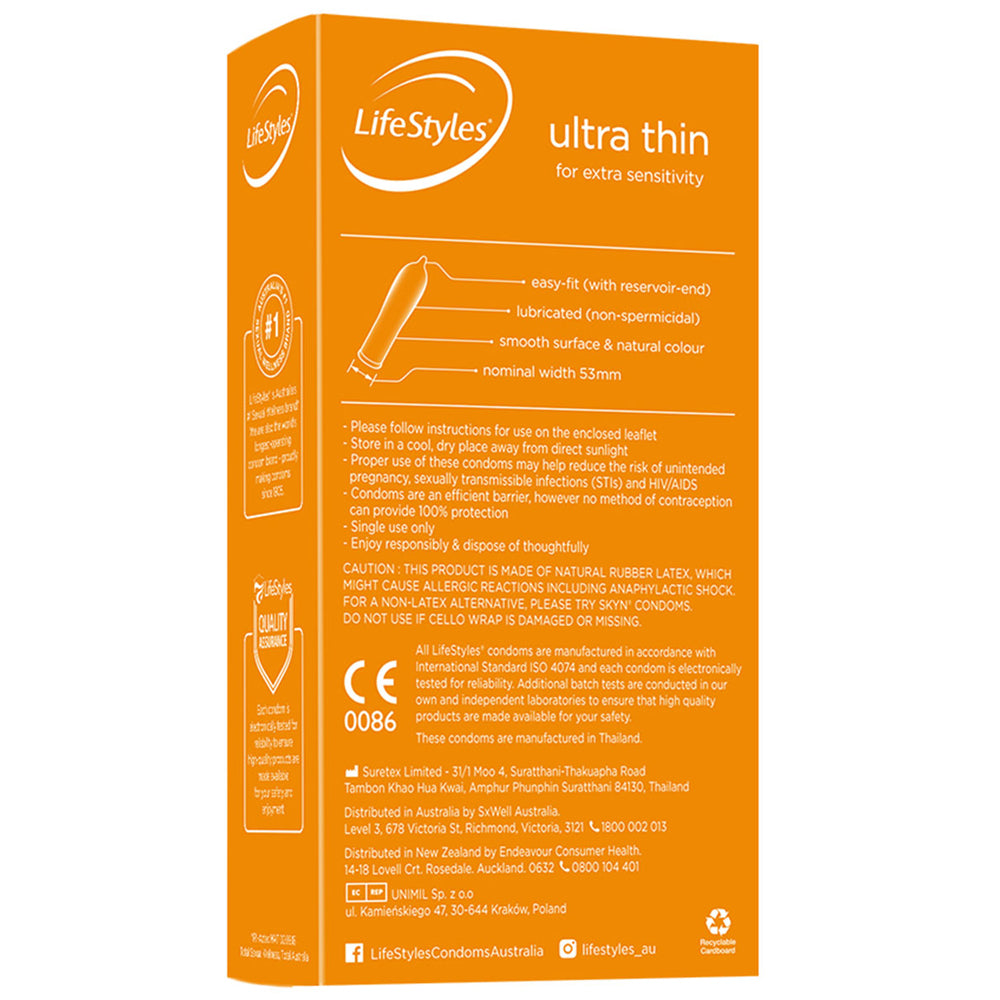 Ansell LifeStyles Ultra Thin Latex Condoms - Premium Protection for Safe Intimacy | Sensitive Feel for Maximum Pleasure | Perfect for Couples & Safe Dating