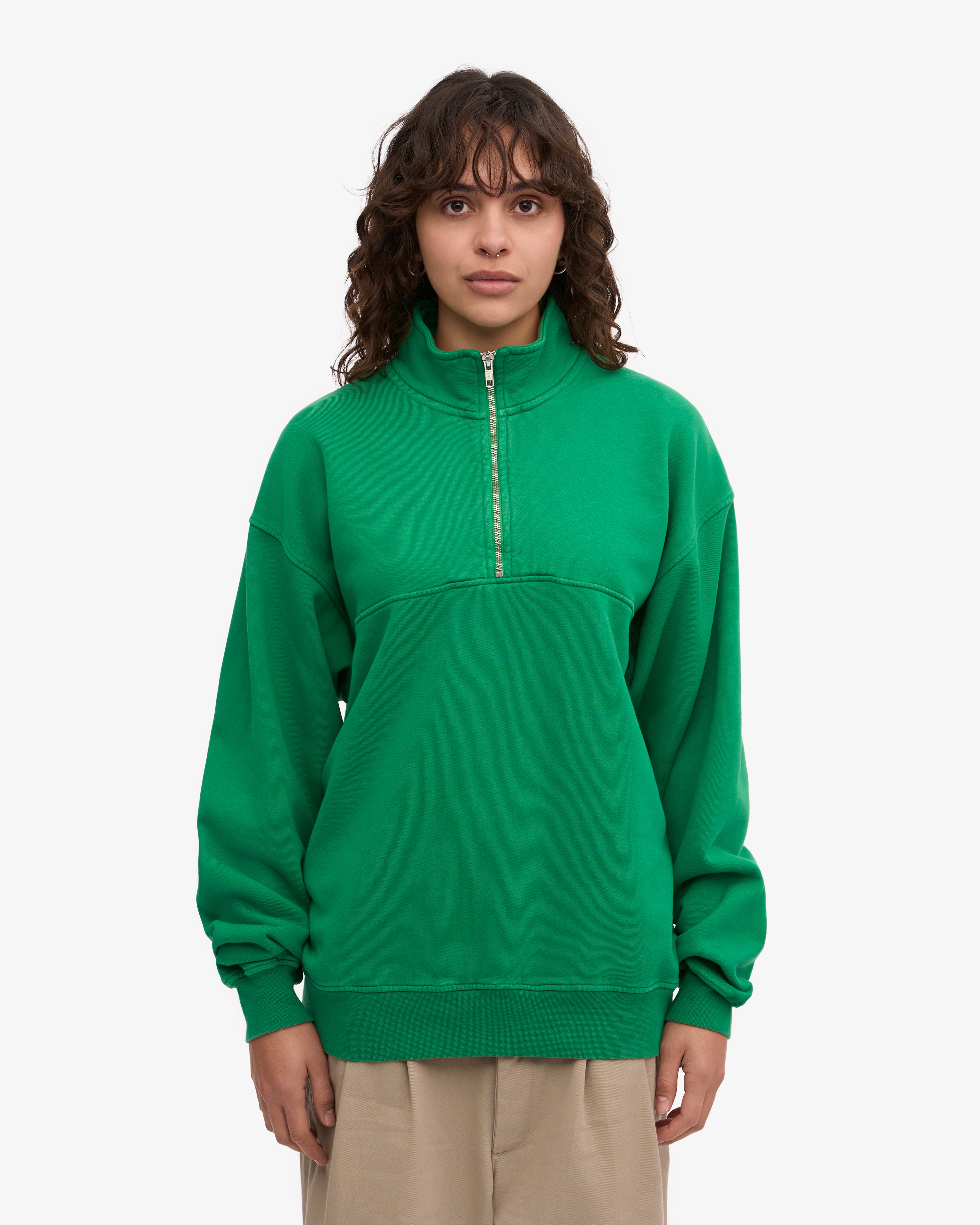 Organic Cotton Quarter Zip Sweatshirt - Kelly Green | Eco-Friendly & Comfortable Pullover for Men & Women | Perfect for Outdoor Activities & Casual Wear