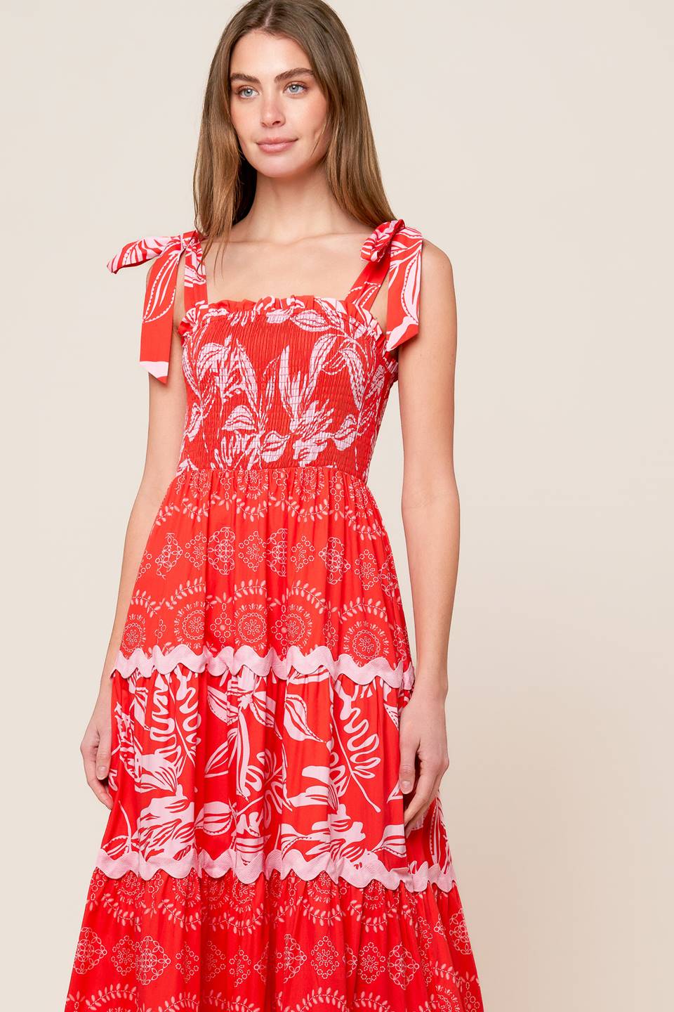 Stylish Red & Pink Maxi Dress for Women - BRIGHTER DAYS Flowy Summer Dress for Beach, Party & Casual Wear