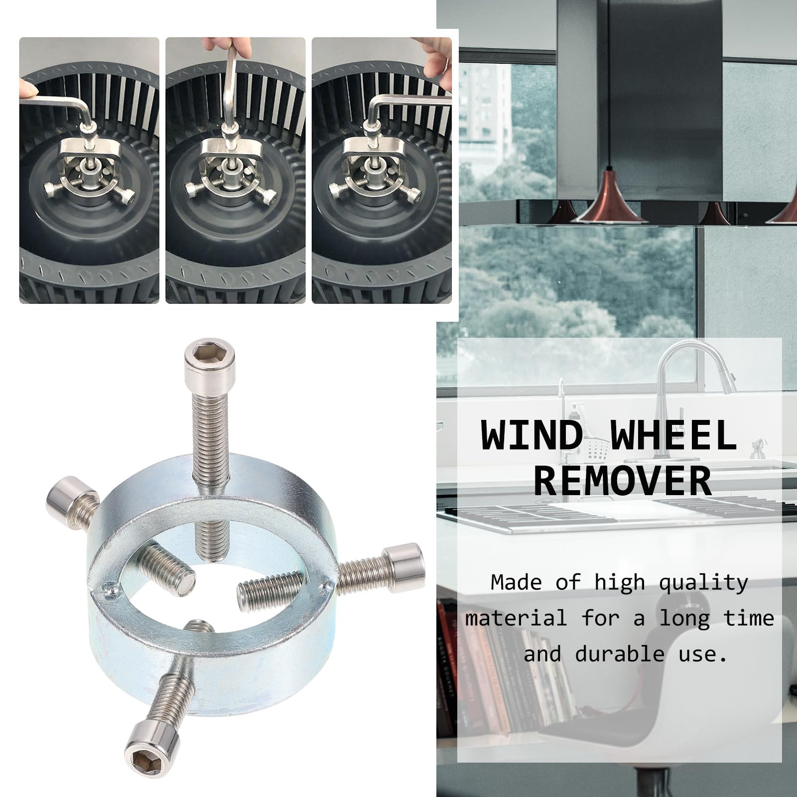Angoily Steel Wind Wheel Removal Tool - Heavy Duty Fan Puller for Range Hood & Motors | Metal Wind Wheel Disassembly Hand Tool for Kitchen Exhaust Fan Maintenance & Repair