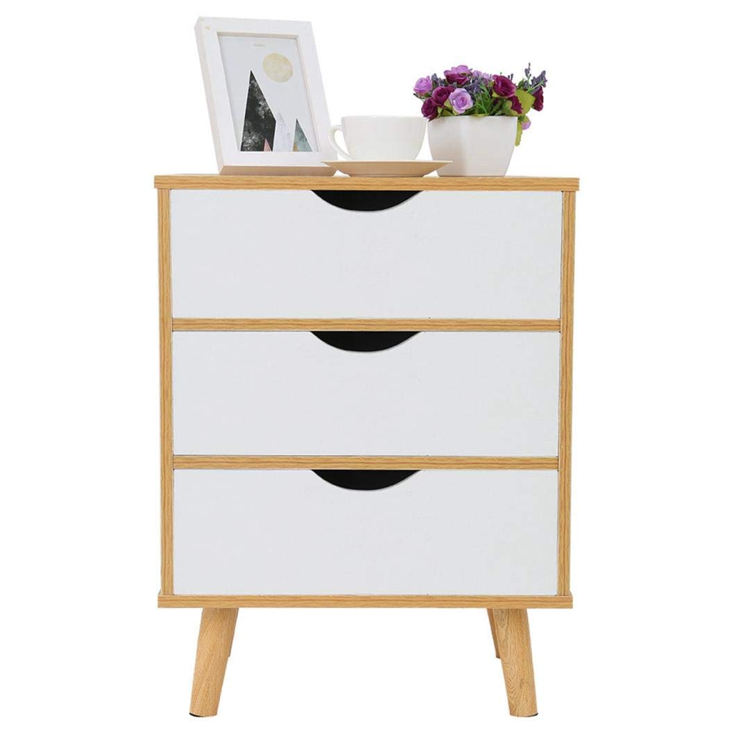 Mid-Century Modern Nightstand with 3 Drawers - Wooden Bedside Table with Storage, Accent End Table for Bedroom - Easy Assembly Bedside Cabinet for Small Spaces | Perfect for Bedrooms, Dorms & Apartments