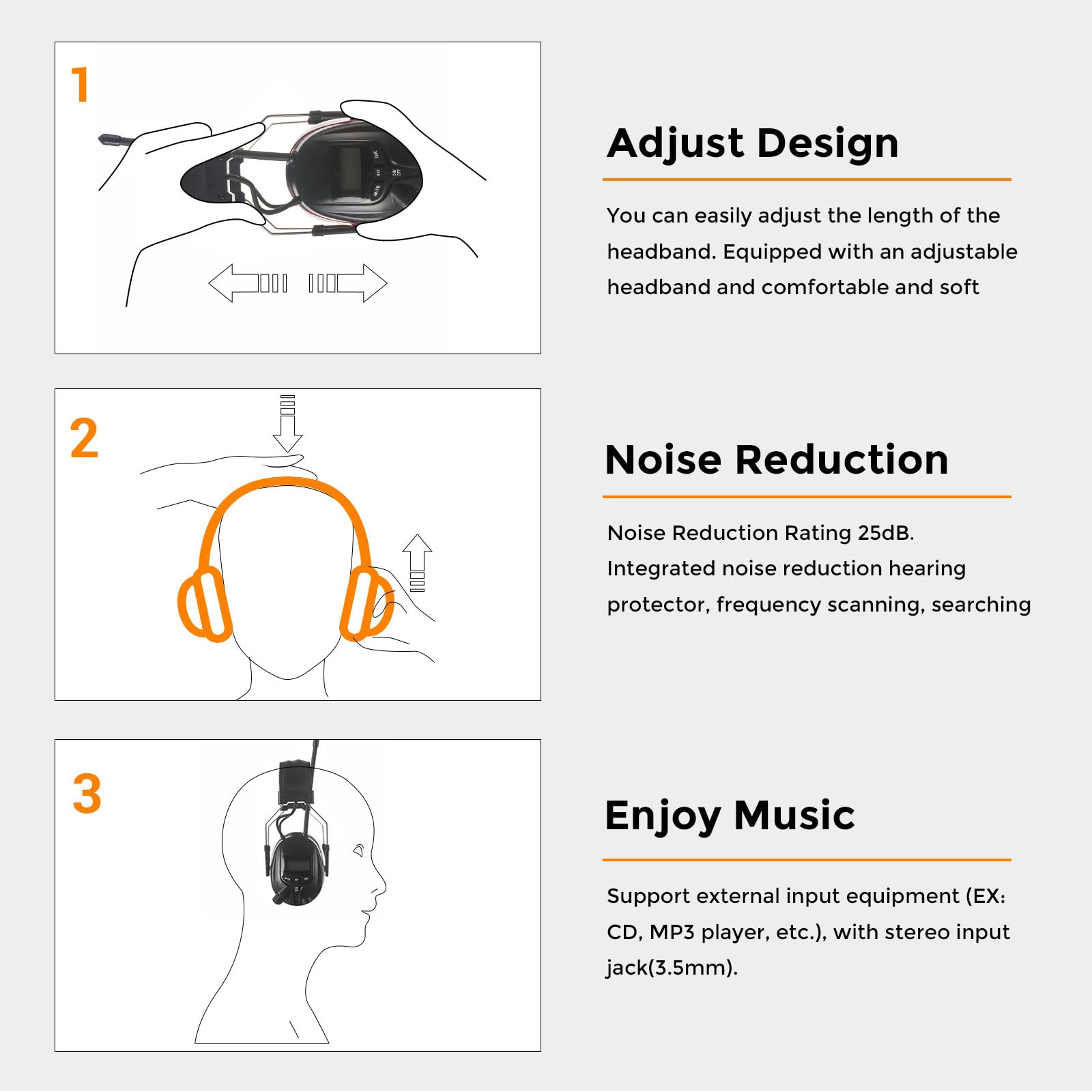 Noise Cancelling AM/FM Radio Headphones with 25dB NRR - Digital Display Safety Earmuffs for Hearing Protection - AA Battery Powered - Ideal for Lawn Mowing, Construction Work & Outdoor Activities (Red)
