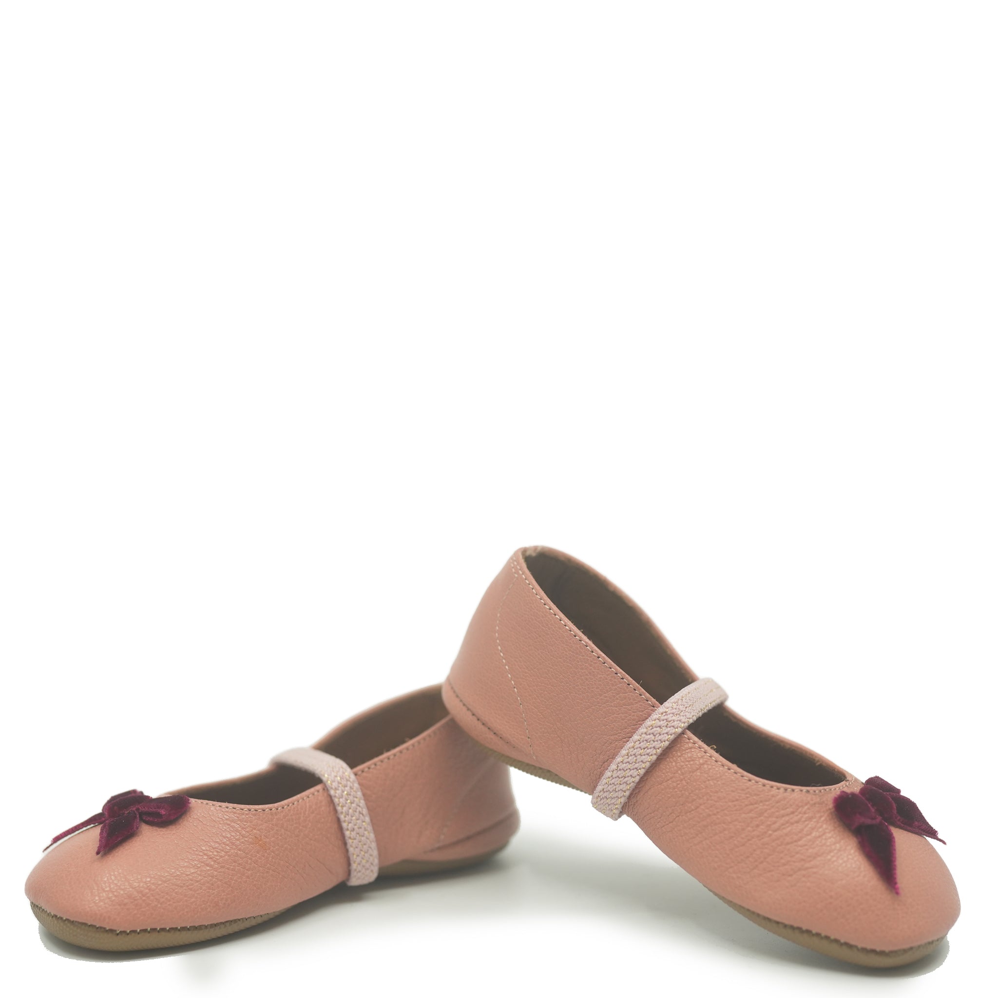 Pepe Rose and Wine Bow Baby Loafer Shoes - Cute Toddler Girl's First Walking Shoes for Special Occasions & Photoshoots