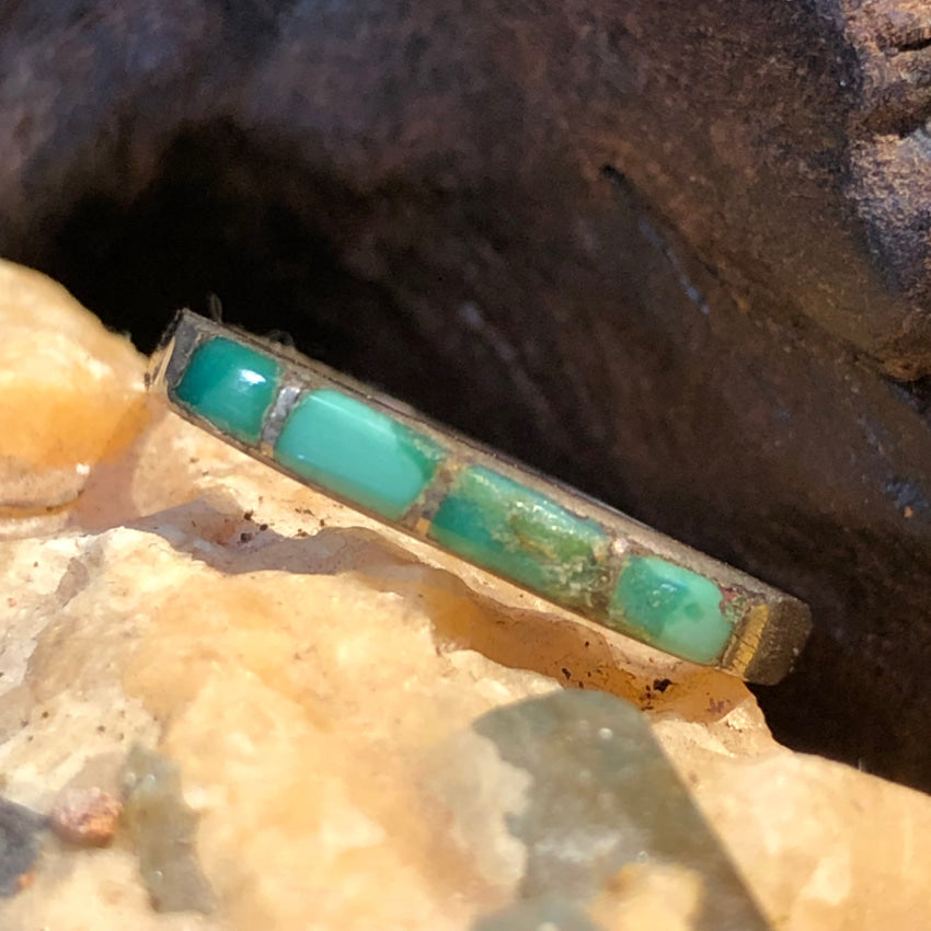 Sterling Silver Navajo Turquoise Inlay Row Ring - Size 6.5 - Handmade Southwest Jewelry for Women - Perfect for Boho, Western & Native American Fashion