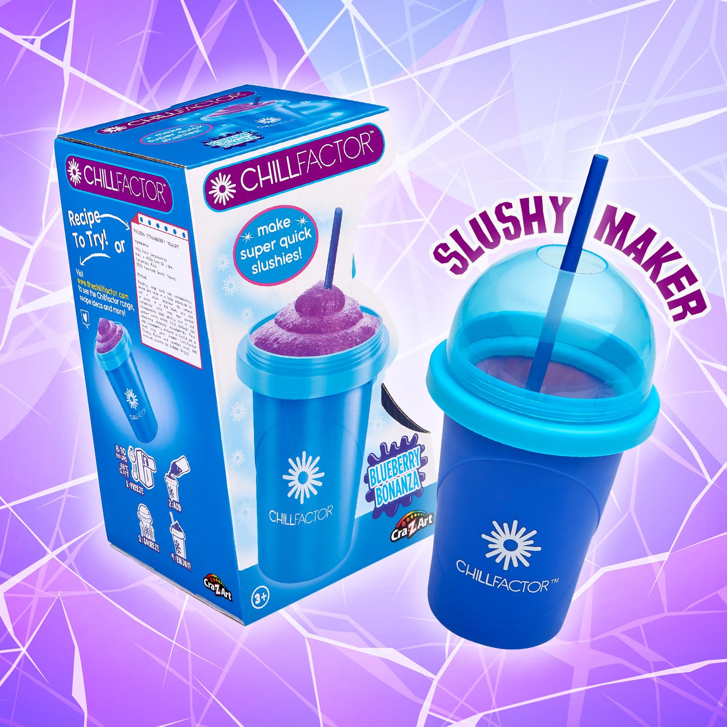 Cra-Z-Art ChillFactor Original Slushie Maker - DIY Magic Slushy Maker for Kids & Adults, Super Quick Smoothie Squeeze Cup for Milkshakes, Juices, and Frozen Drinks - Double Layer Insulated Cup with Lid & Spoon (Blue) - Perfect for Summer Parties, BBQs, and Family Fun