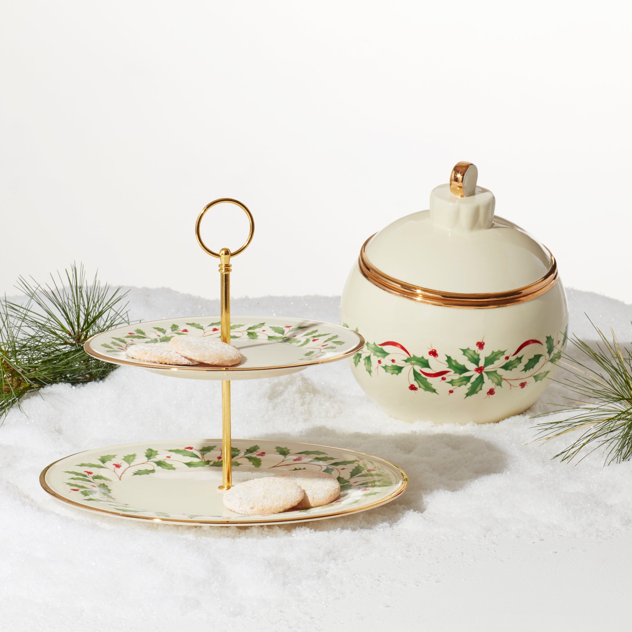2-Tier Holiday Serving Tray - Elegant Appetizer & Dessert Platter for Christmas, Thanksgiving & Party Entertaining