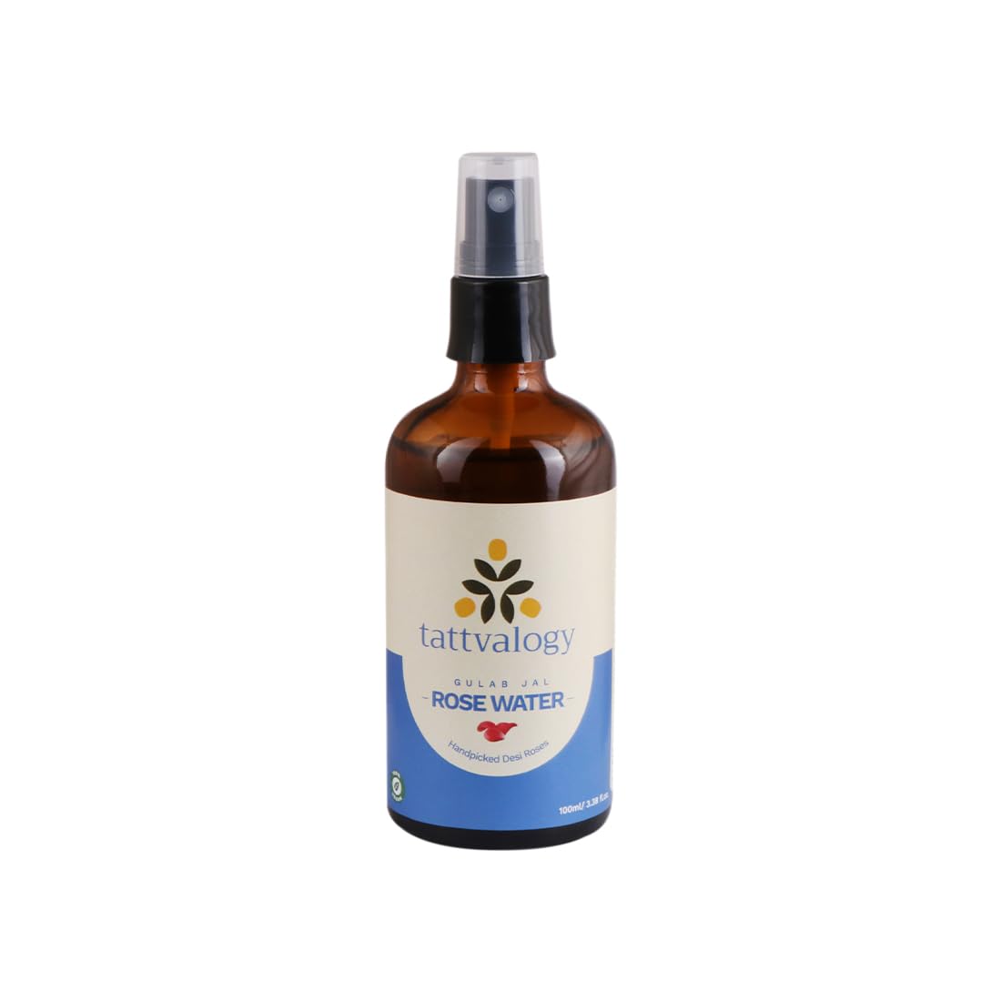 Tattvalogy Pure Rose Water (Gulab Jal) - 100% Natural Hydro Distilled Facial Toner for Skin Cleansing & Hydration | Alcohol-Free, Fragrance-Free | Glass Bottle 100ml | Perfect for Daily Skincare, Makeup Removal & Soothing Irritated Skin