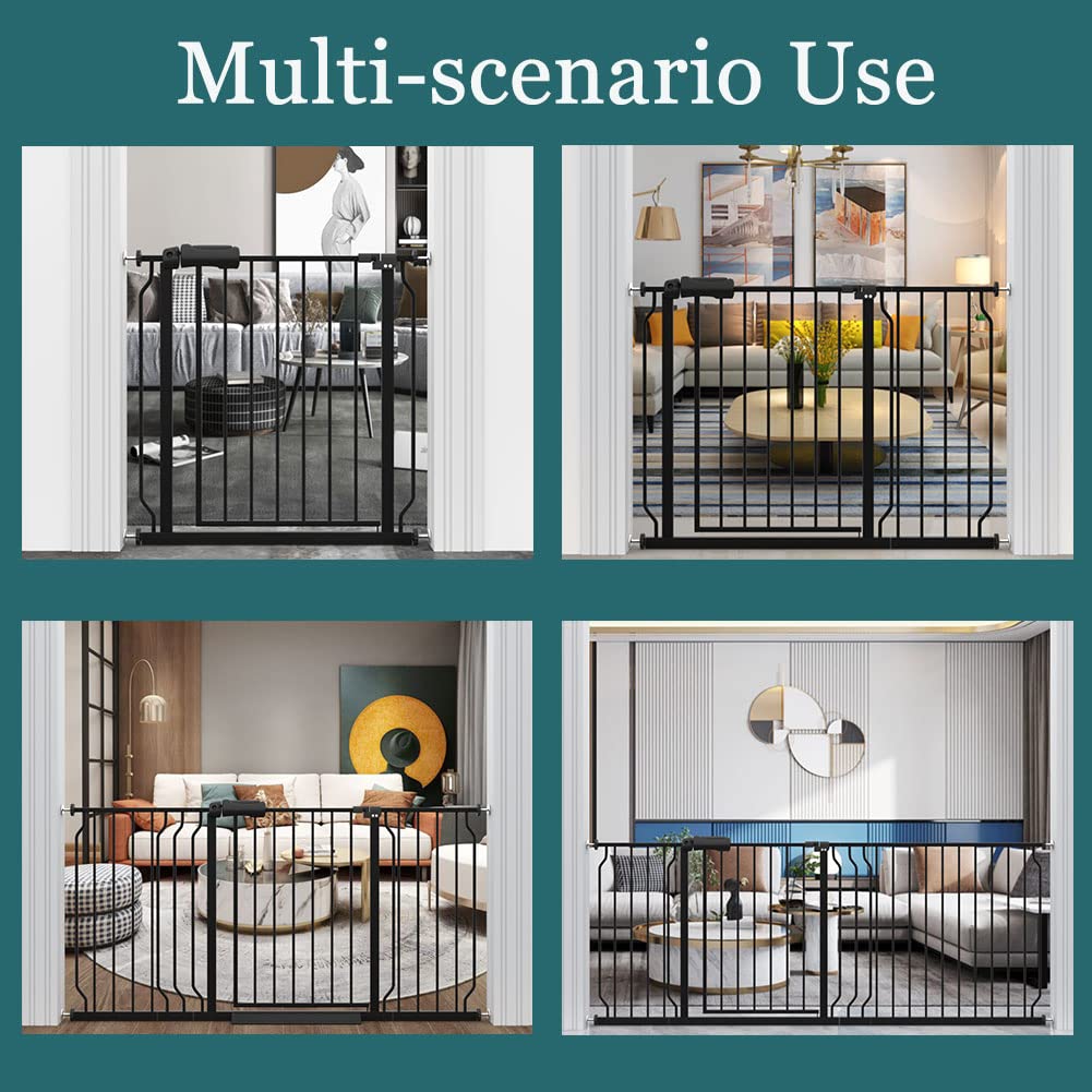 ALLIABB 44-48 Inch Extra Wide Baby Safety Gate - Pressure Mounted Walk Through Pet Gate for Stairs, Doorways & Hallways (43.31-48.03 Inch/110-122cm, Auto Close, Black Metal) - Perfect for Childproofing Homes with Kids & Pets in Living Rooms, Kitchens & Staircases