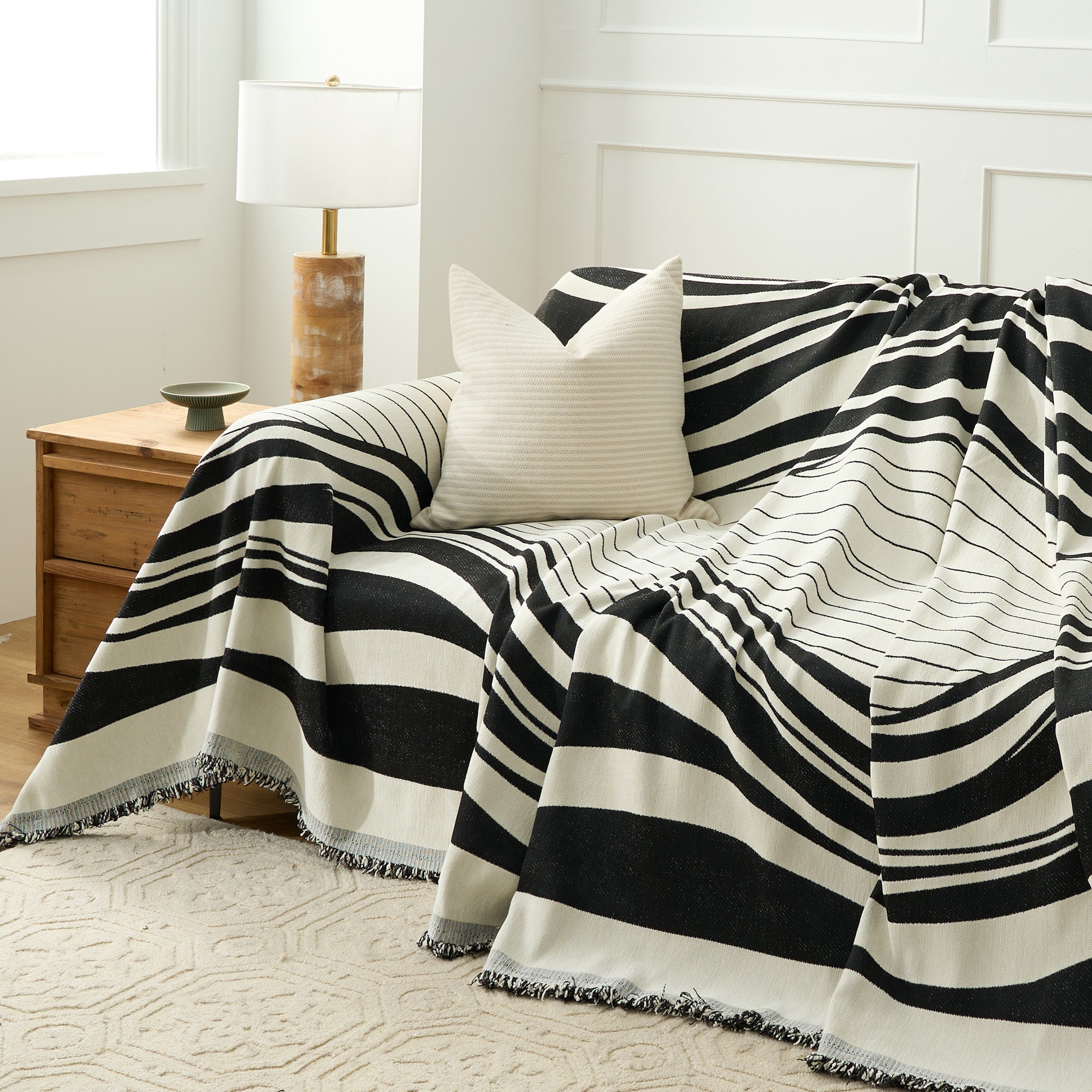 Modern Wave Pattern Sofa Cover - Stretchable Couch Slipcover for Living Room, Home Decor, Protects Furniture from Pets & Stains - Perfect for Sectional, Loveseat, or Recliner Sofas