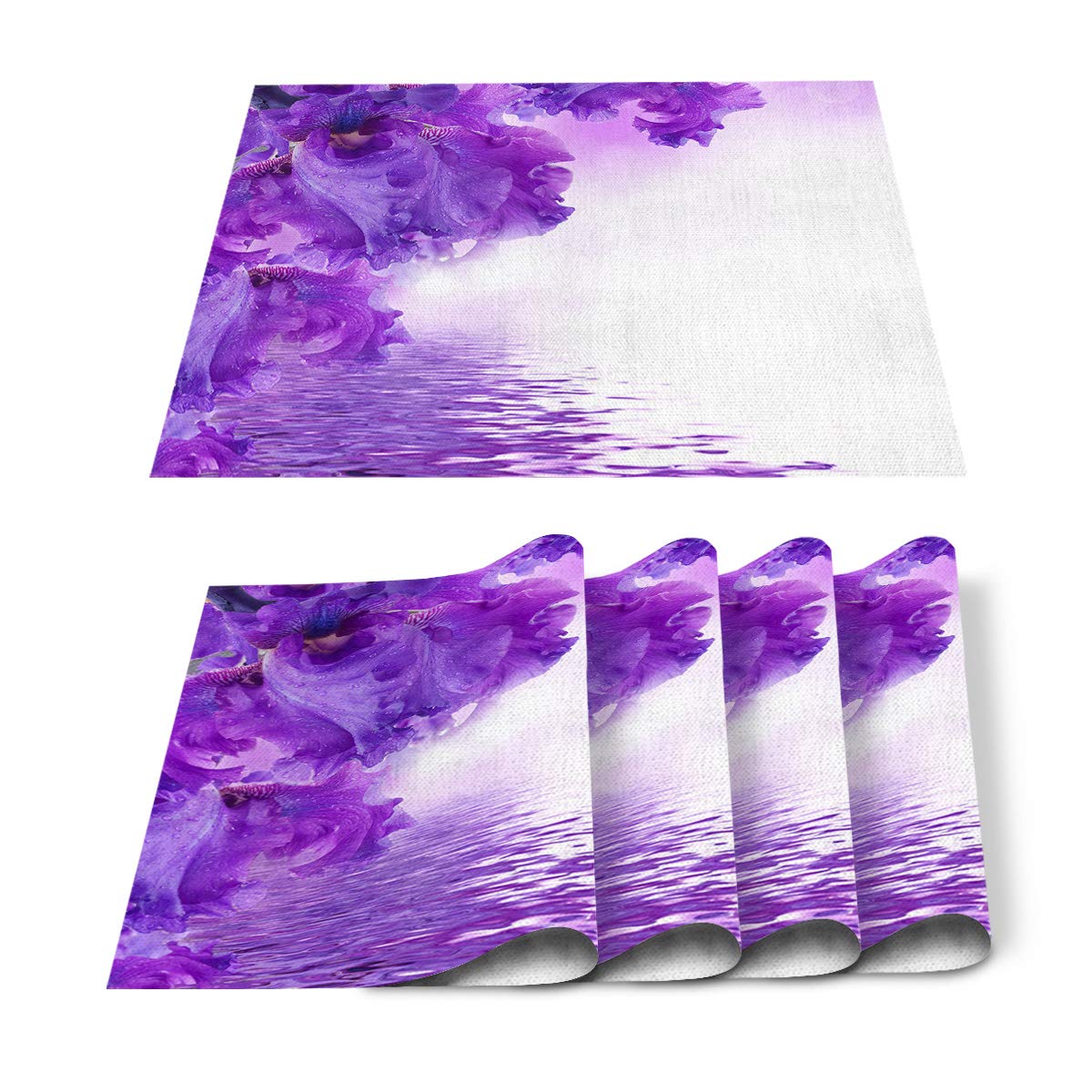 6-Pack Purple Iris Flower Sparkling Water Woven Placemats - Heat-Resistant, Washable Table Mats for Dining & Kitchen - Perfect for Dinner Parties, Holiday Meals & Everyday Use