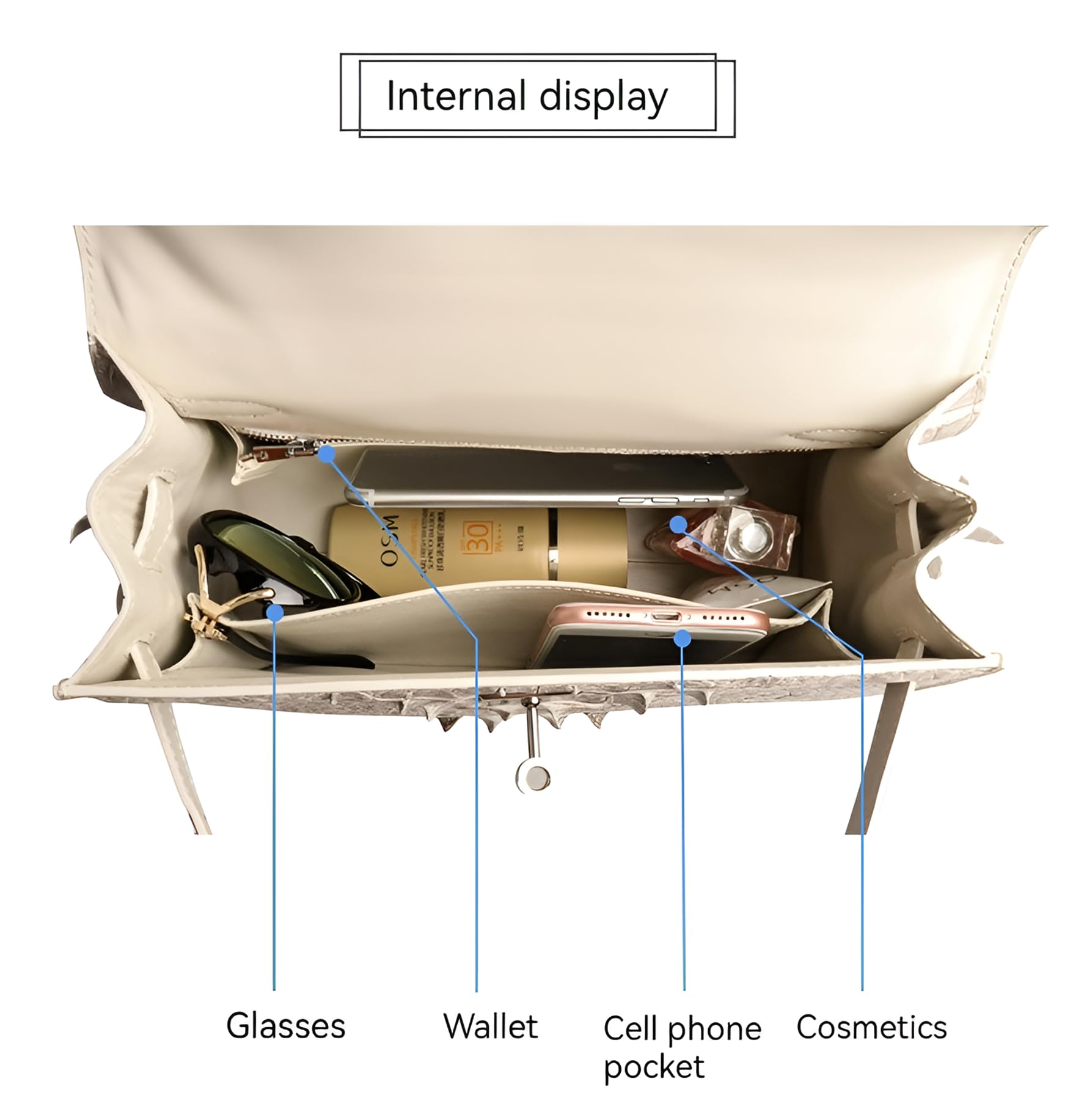 Luxury White Crocodile Leather Handbag for Women - Spacious Designer Purse Fits Sunglasses Case, Wallet & Essentials | Perfect for Work, Travel & Evening Events