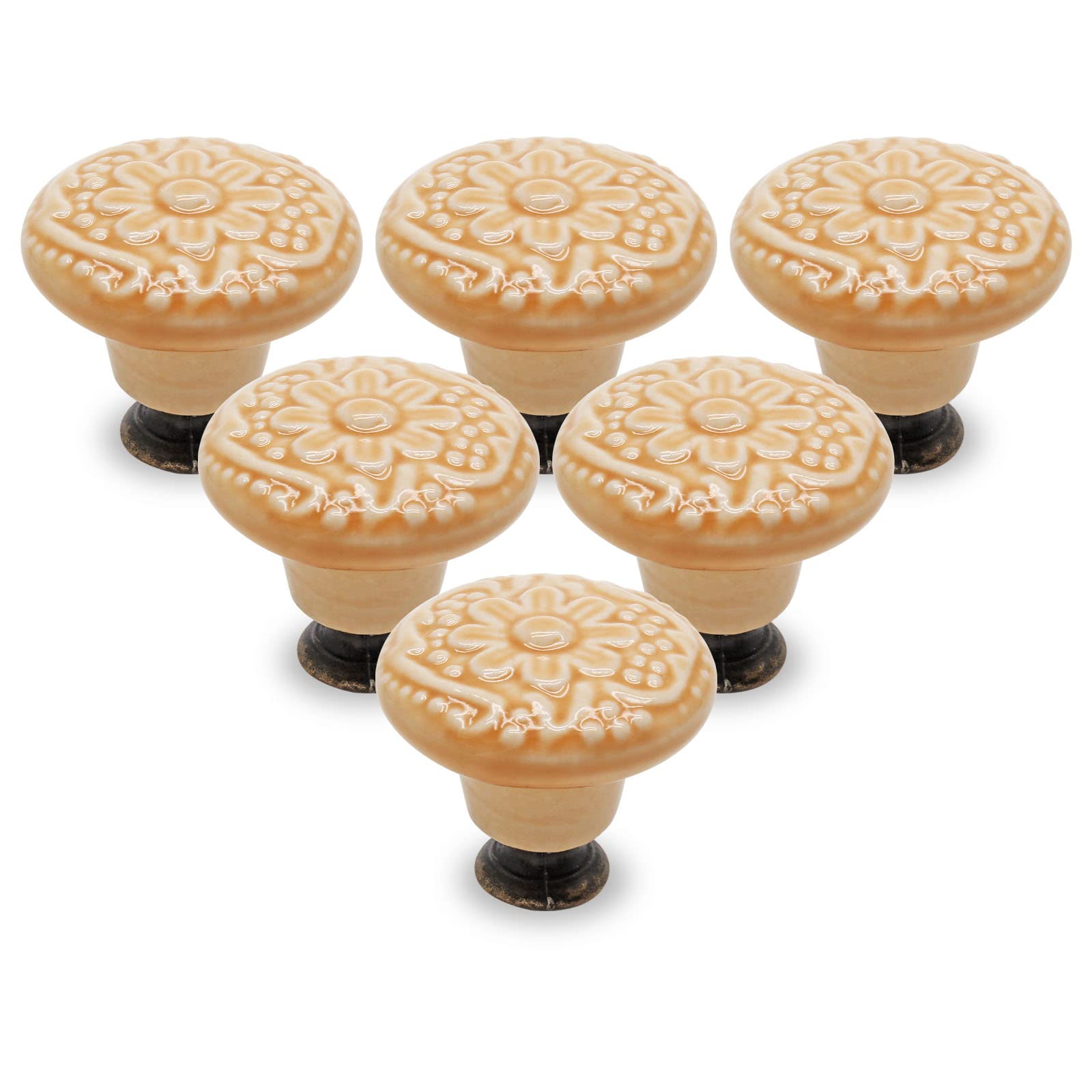 Vintage Ceramic Drawer Knobs - 12pcs Beige Cabinet Handles with Screws for Dresser & Furniture