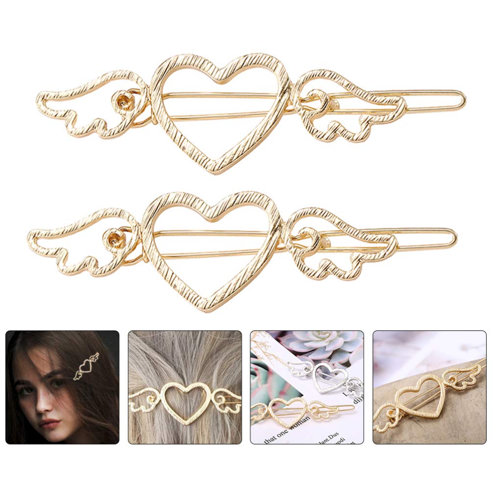 FRCOLOR 4PCS Golden Angel Wing Hair Clips - Elegant Love Heart Bobby Pins for Women & Girls, Bridal Hair Accessories, Perfect for Weddings, Parties & Everyday Styling