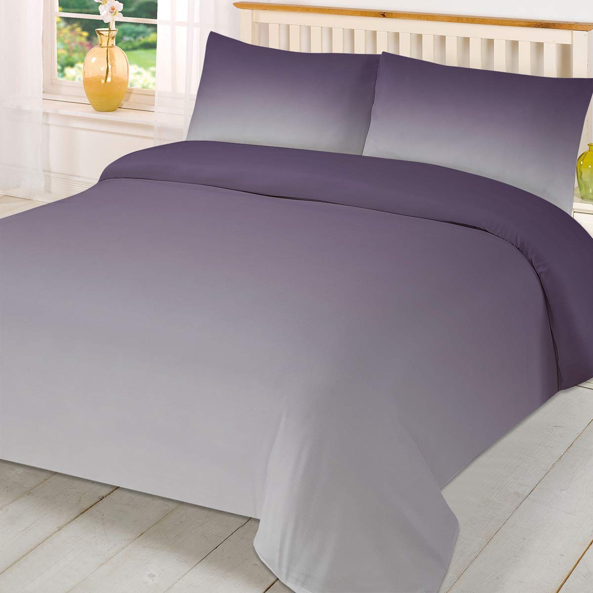 Full Size Ombre Purple Duvet Cover Set - 3 Piece Bedding with 2 Pillow Shams | Lightweight Soft Comforter Cover in Lavender Gray | Perfect for Master Bedroom, Guest Room & Dorm Decor