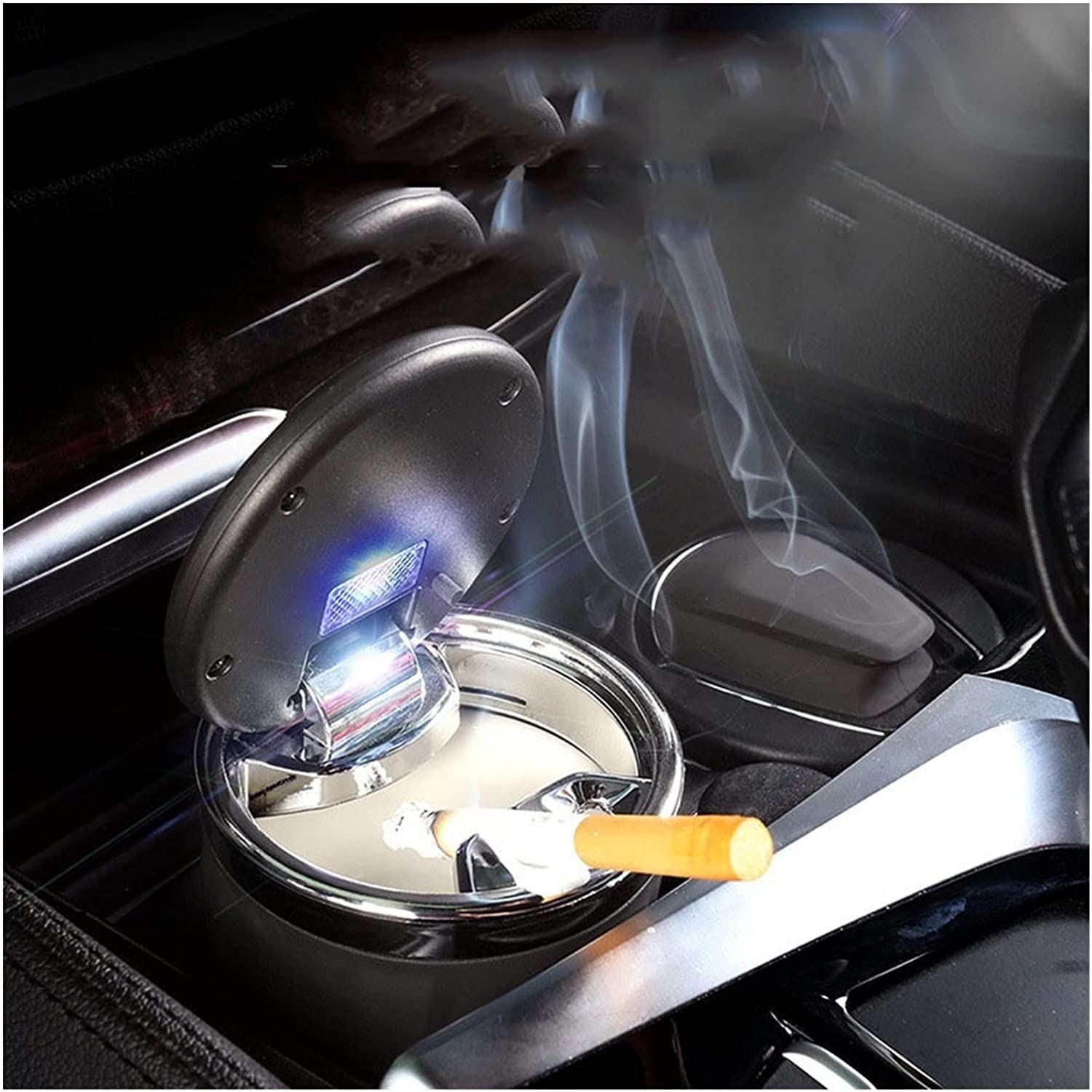 Premium Car Ashtray with Detachable Lighter Set - Blue LED Light Indicator & Lid for Smoke-Free Cars, Home, Office & Travel | Ideal for Smokers on the Go (Color: A)