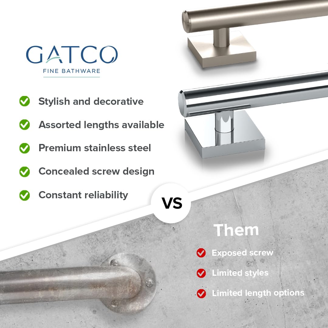 Gatco 942 Elevate 18-Inch ADA Compliant Stainless Steel Grab Bar for Bathroom - Chrome Finish, Safety Handrail for Shower, Bathtub & Toilet Accessibility (Perfect for Elderly & Disabled Users)