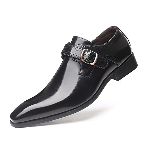 Stylish Men's Dress Oxford Shoes for Business & Casual Wear - Low Heel Buckle Formal Shoes in Black (Size 8.5) - Perfect for Office, Weddings & Special Occasions