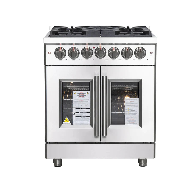 FORNO Massimo 30 Inch Freestanding Dual Fuel Range with French Doors - Stainless Steel FFSGS6325 | Professional Gas & Electric Oven for Home Cooking, Baking & Entertaining