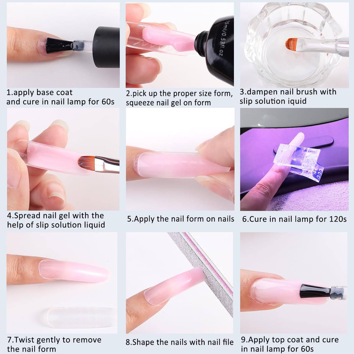 Poly Extension Gel Nail Kit - Clear White Pink Builder Gel with Slip Solution | Dual Nail Forms & Clips | Professional Poly Gel Starter Kit for Home Manicures | Perfect for DIY Nail Art & Salon-Quality Extensions